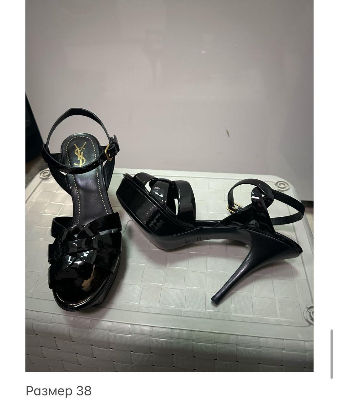 SAINT LAURENT Черные босоножки из лакированной кожи, фото 4