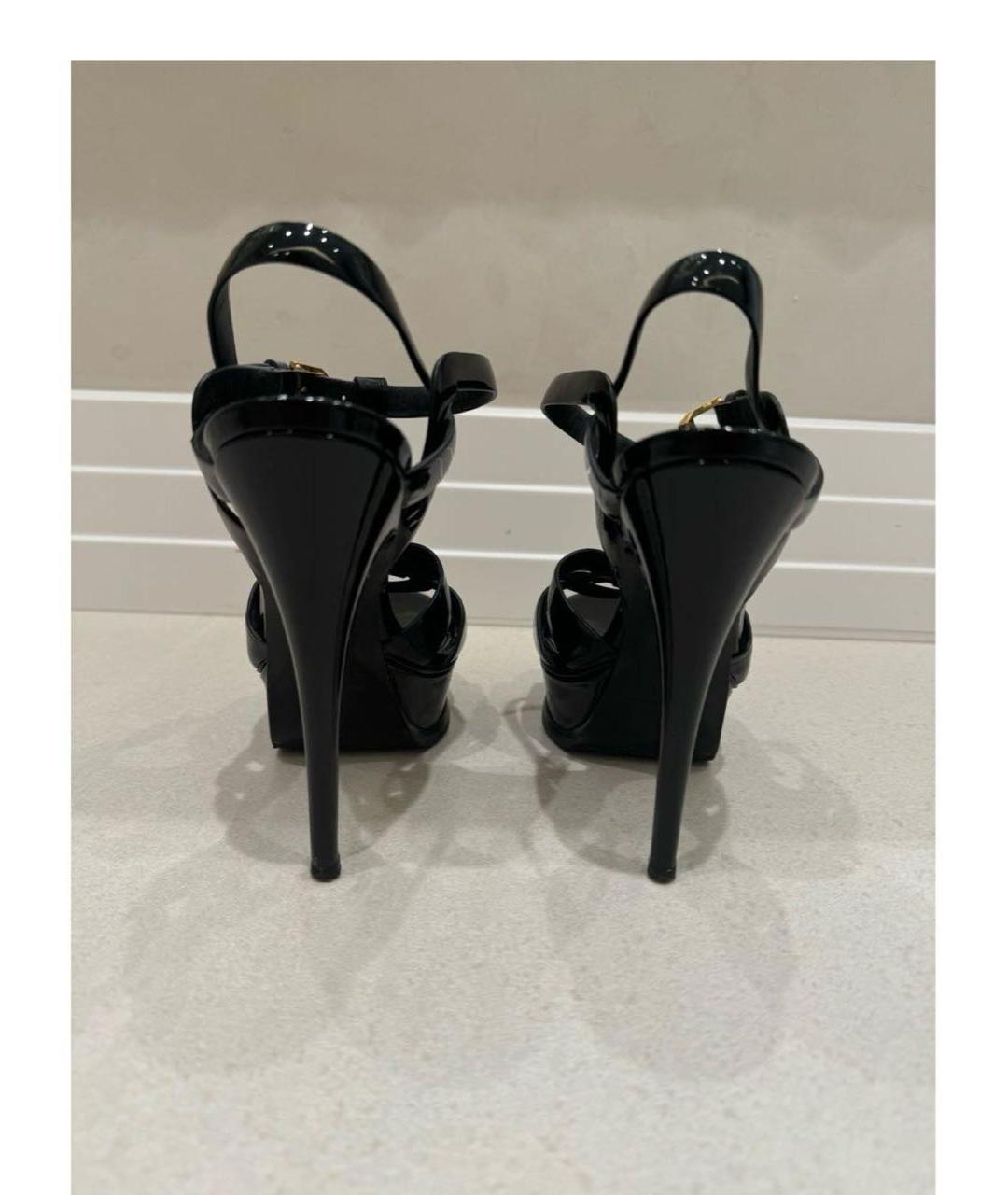 SAINT LAURENT Черные босоножки из лакированной кожи, фото 3