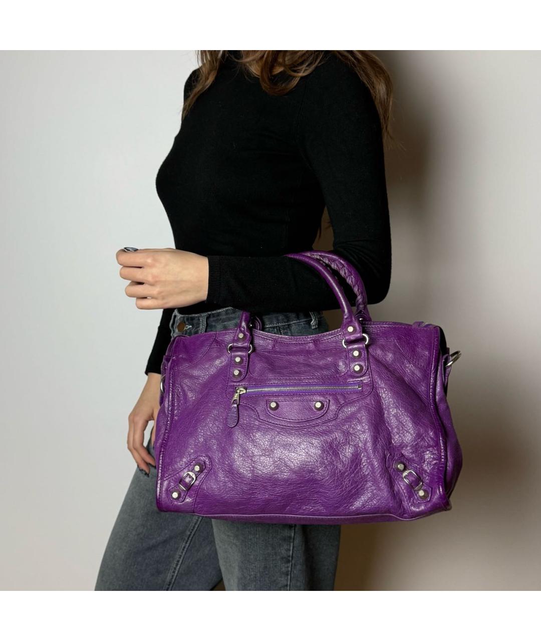 BALENCIAGA Фиолетовая кожаная сумка с короткими ручками, фото 8