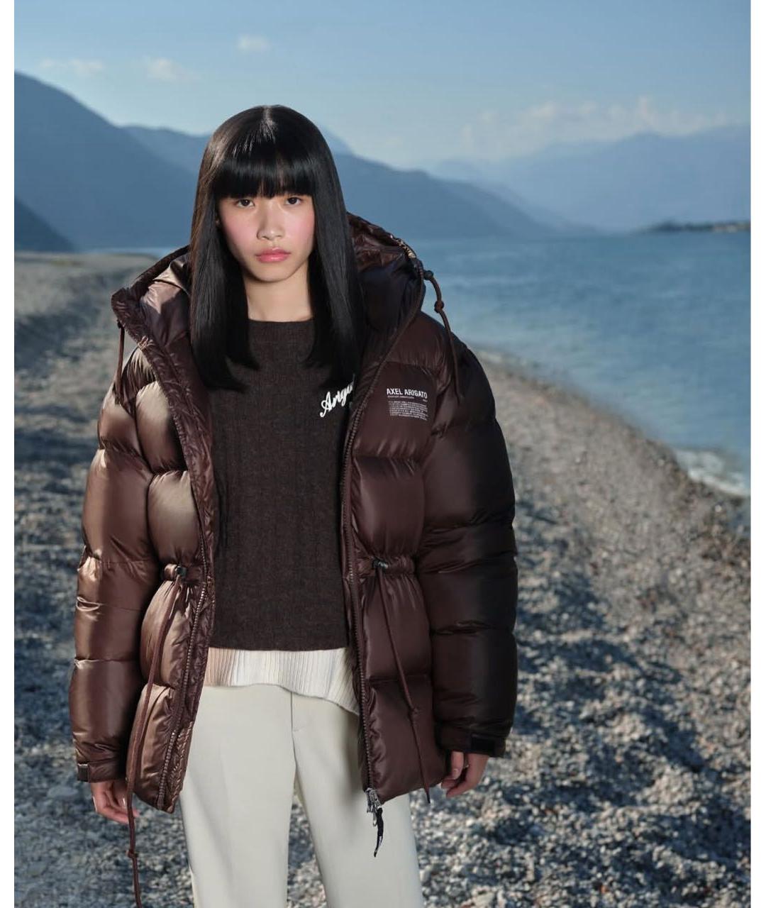AXEL ARIGATO Коричневый синтетический пуховик, фото 6