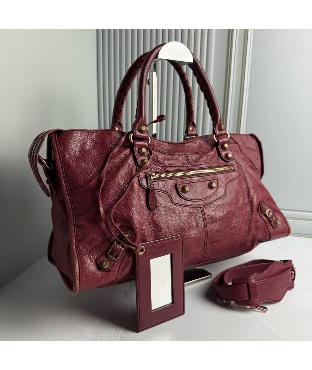 BALENCIAGA Бордовая кожаная сумка с короткими ручками, фото 3