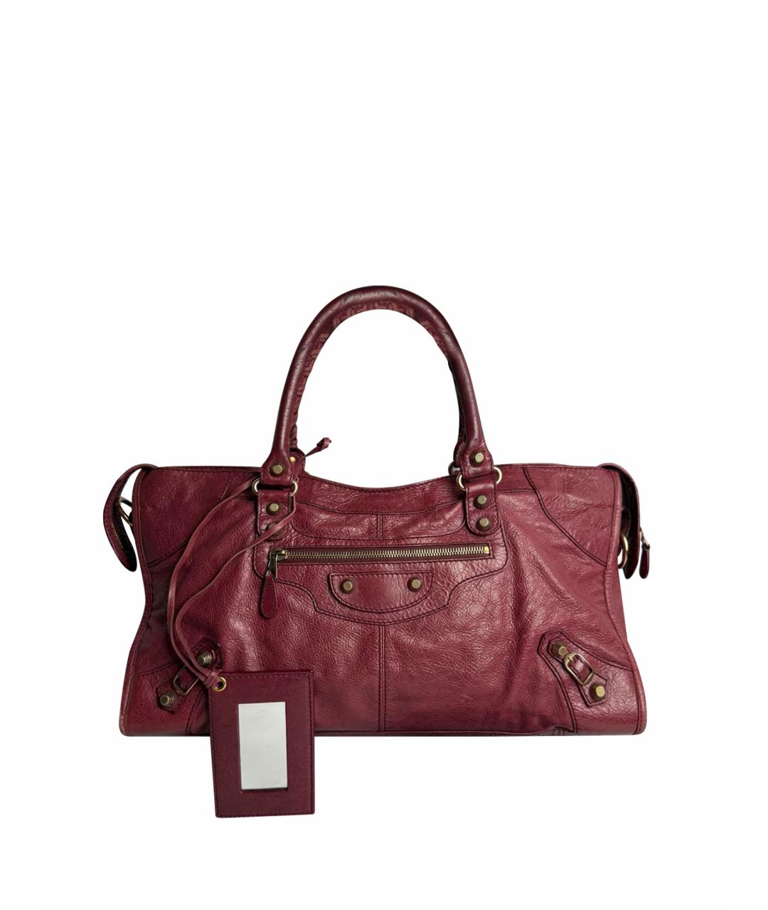 BALENCIAGA Бордовая кожаная сумка с короткими ручками, фото 1