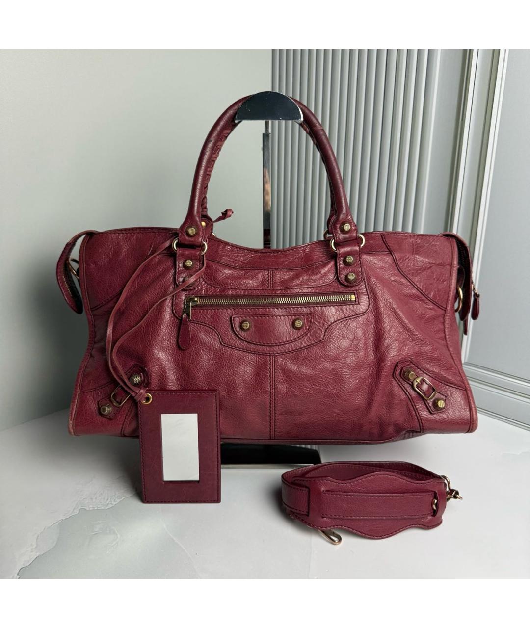 BALENCIAGA Бордовая кожаная сумка с короткими ручками, фото 7