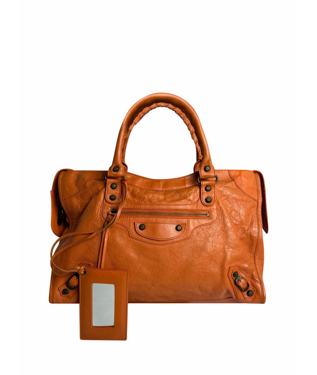 BALENCIAGA Оранжевая кожаная сумка с короткими ручками, фото 1