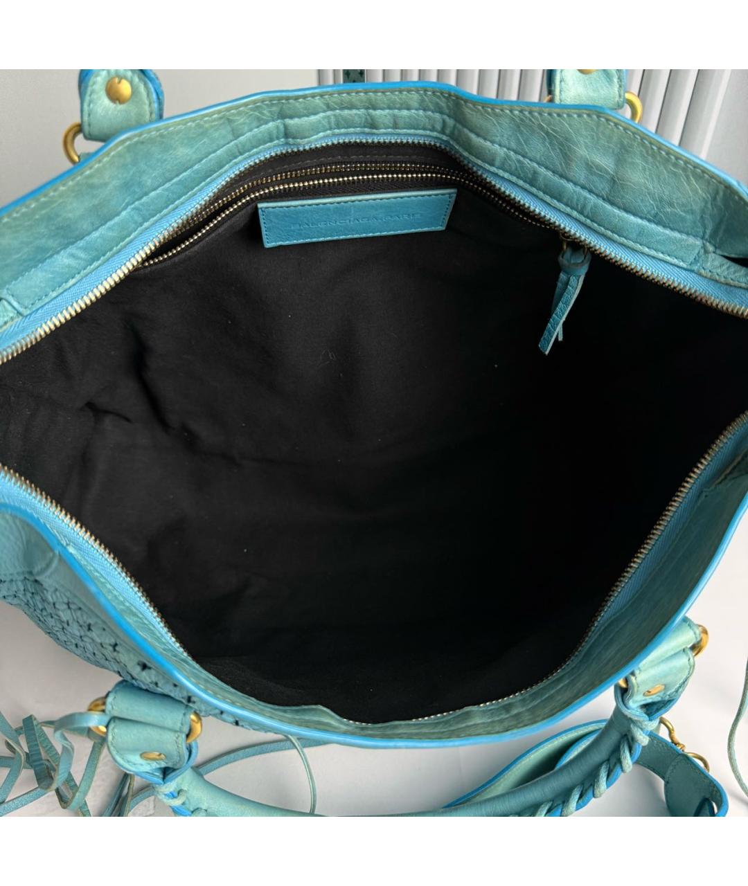 BALENCIAGA Голубая кожаная сумка с короткими ручками, фото 6