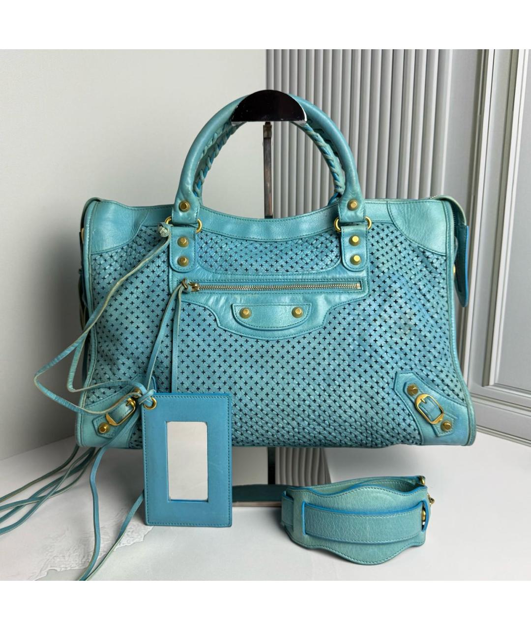 BALENCIAGA Голубая кожаная сумка с короткими ручками, фото 9