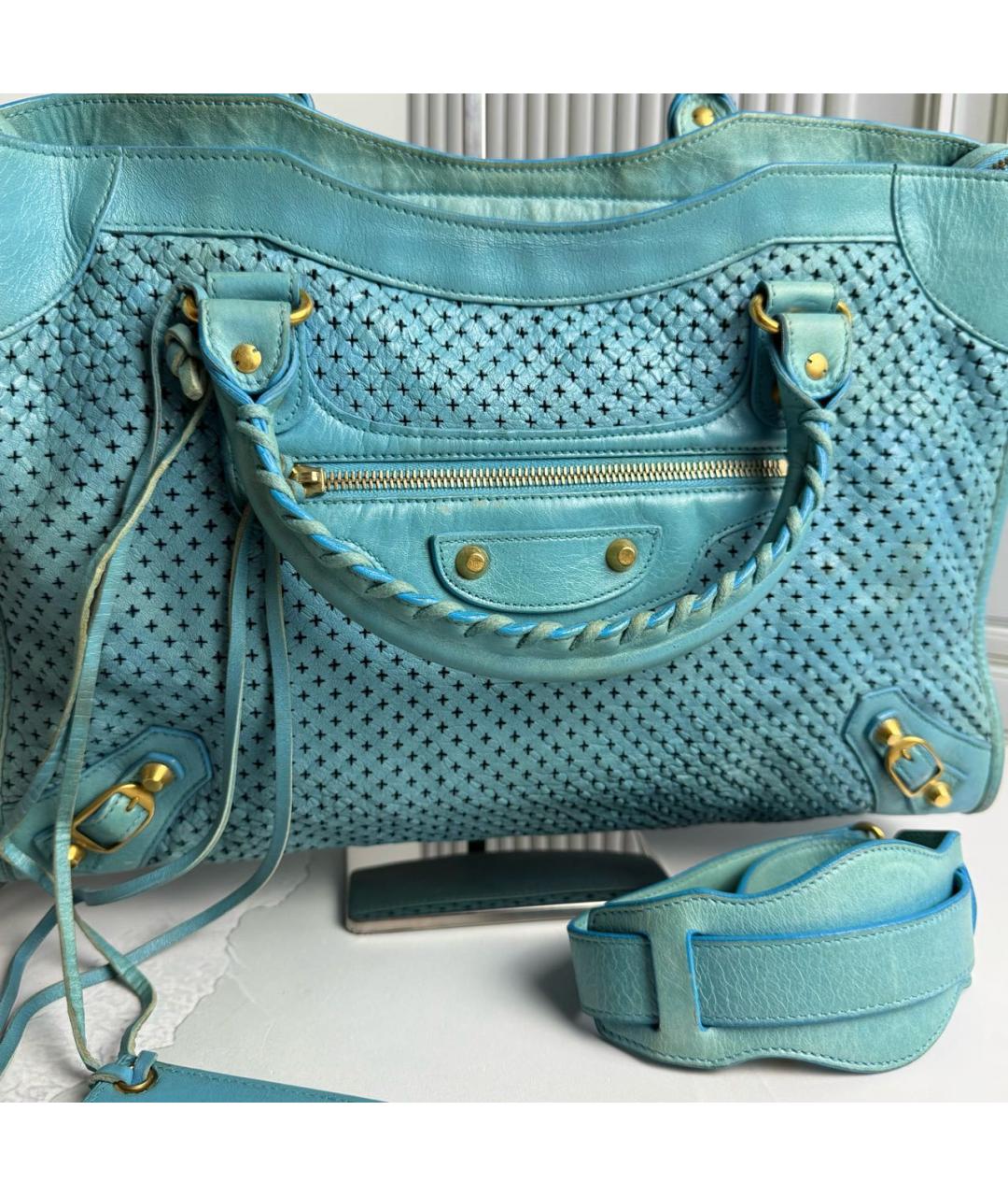 BALENCIAGA Голубая кожаная сумка с короткими ручками, фото 2