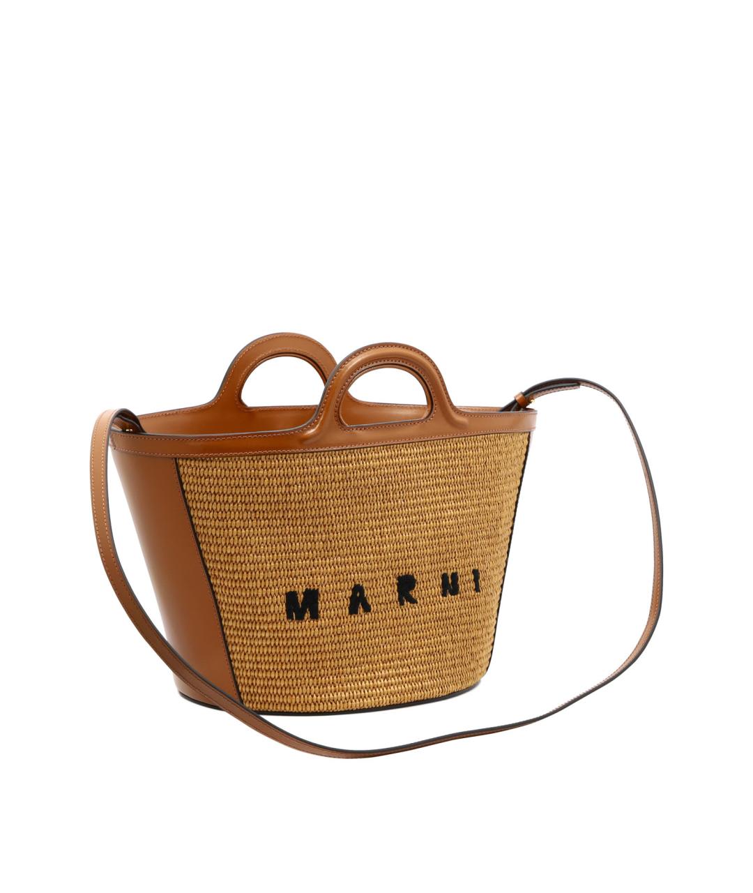 MARNI Коричневая пелетеная сумка с короткими ручками, фото 2