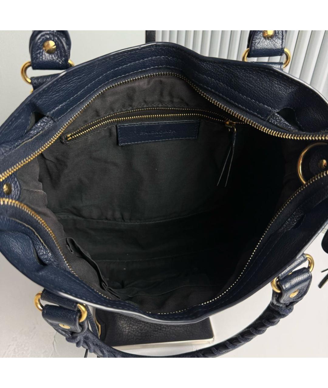 BALENCIAGA Темно-синяя кожаная сумка с короткими ручками, фото 6