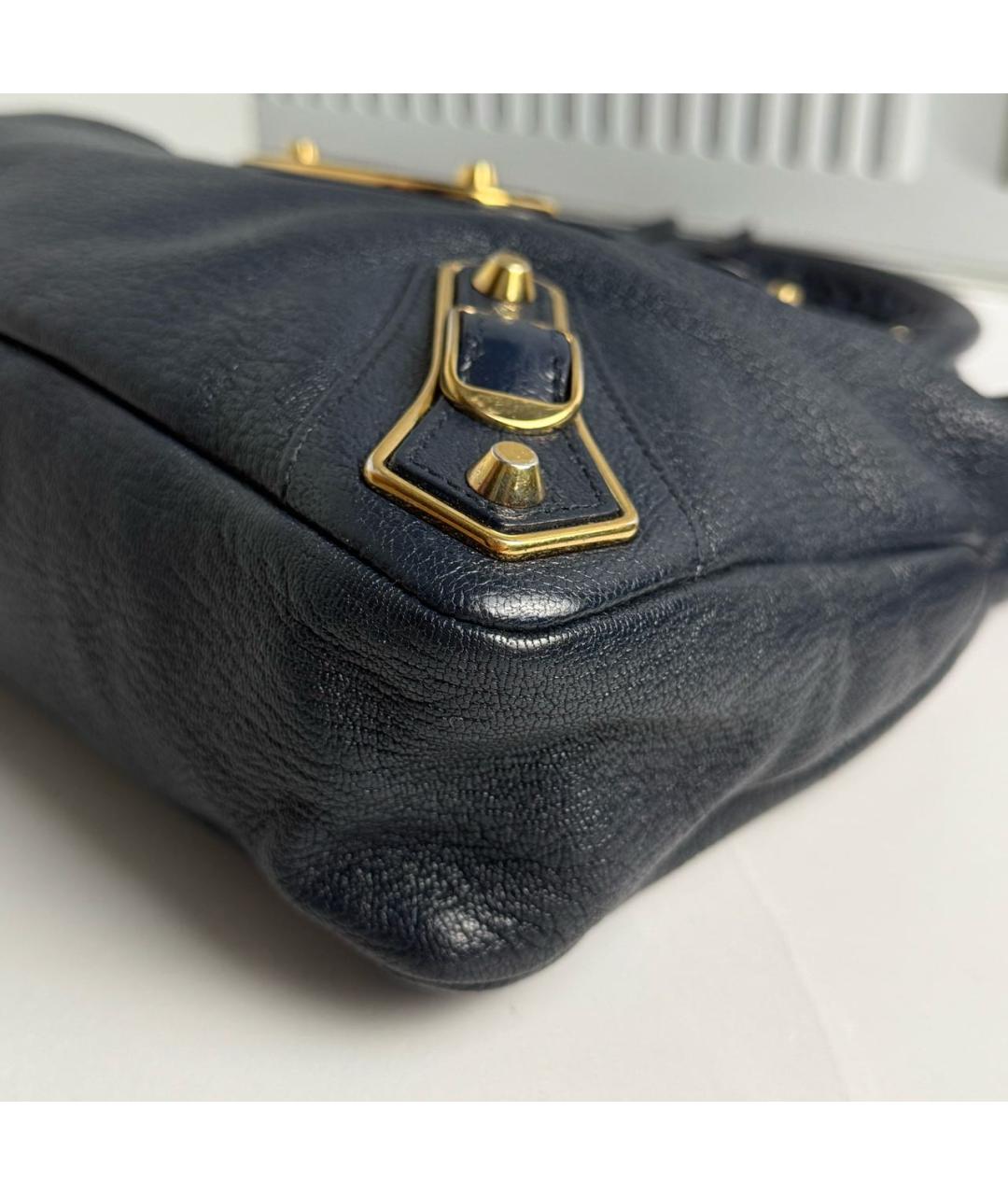 BALENCIAGA Темно-синяя кожаная сумка с короткими ручками, фото 5