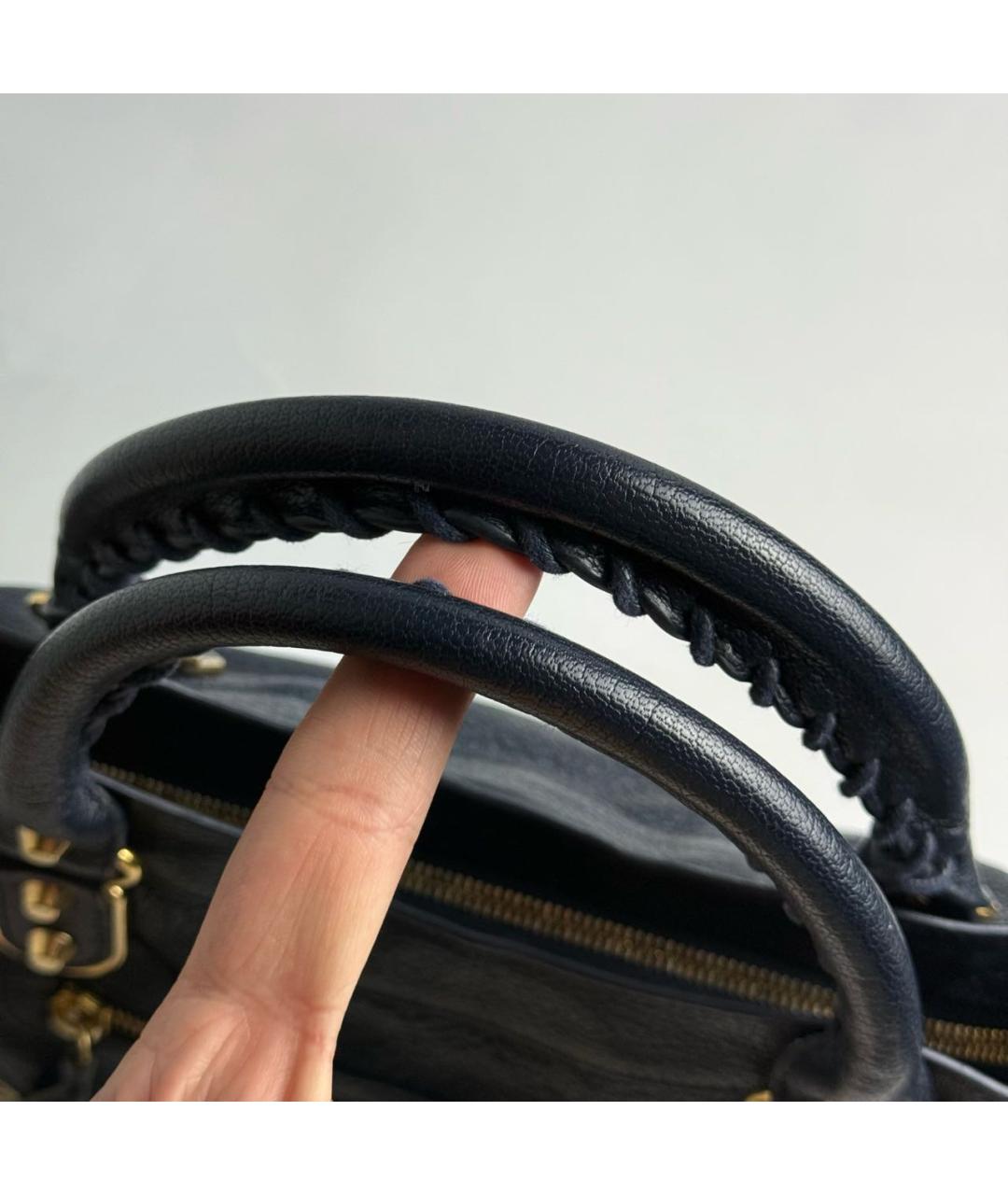 BALENCIAGA Темно-синяя кожаная сумка с короткими ручками, фото 7