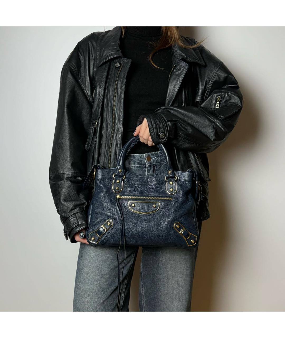 BALENCIAGA Темно-синяя кожаная сумка с короткими ручками, фото 8