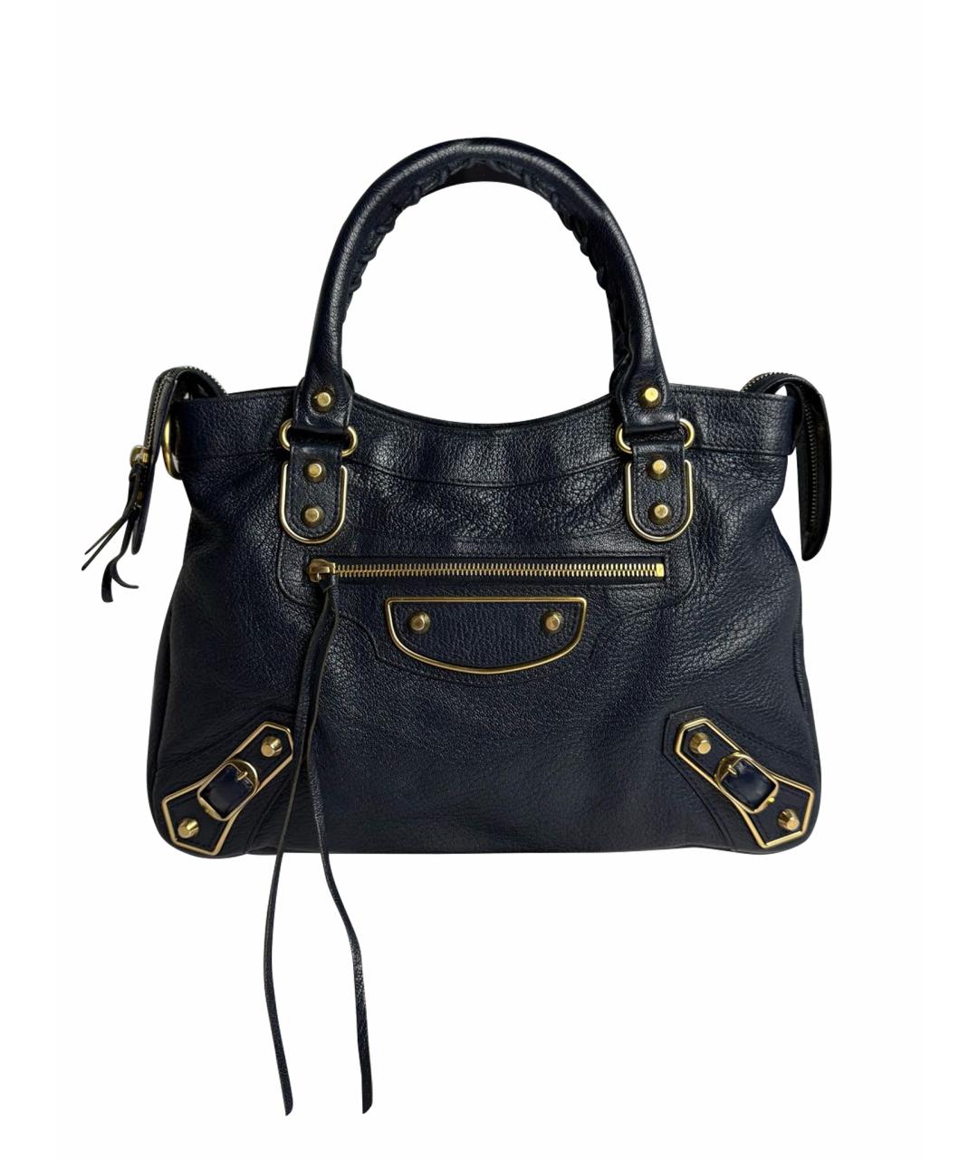 BALENCIAGA Темно-синяя кожаная сумка с короткими ручками, фото 1