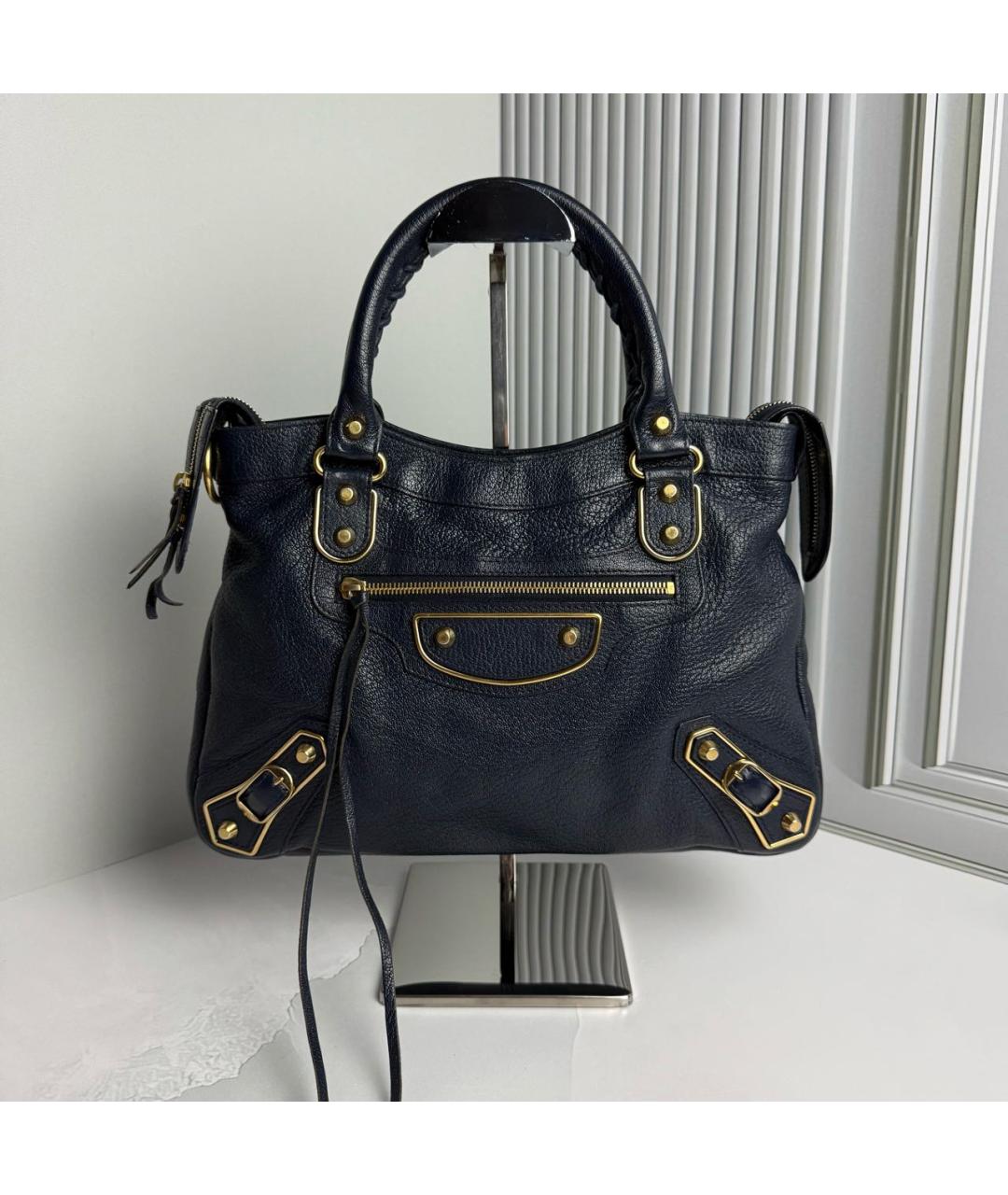 BALENCIAGA Темно-синяя кожаная сумка с короткими ручками, фото 9