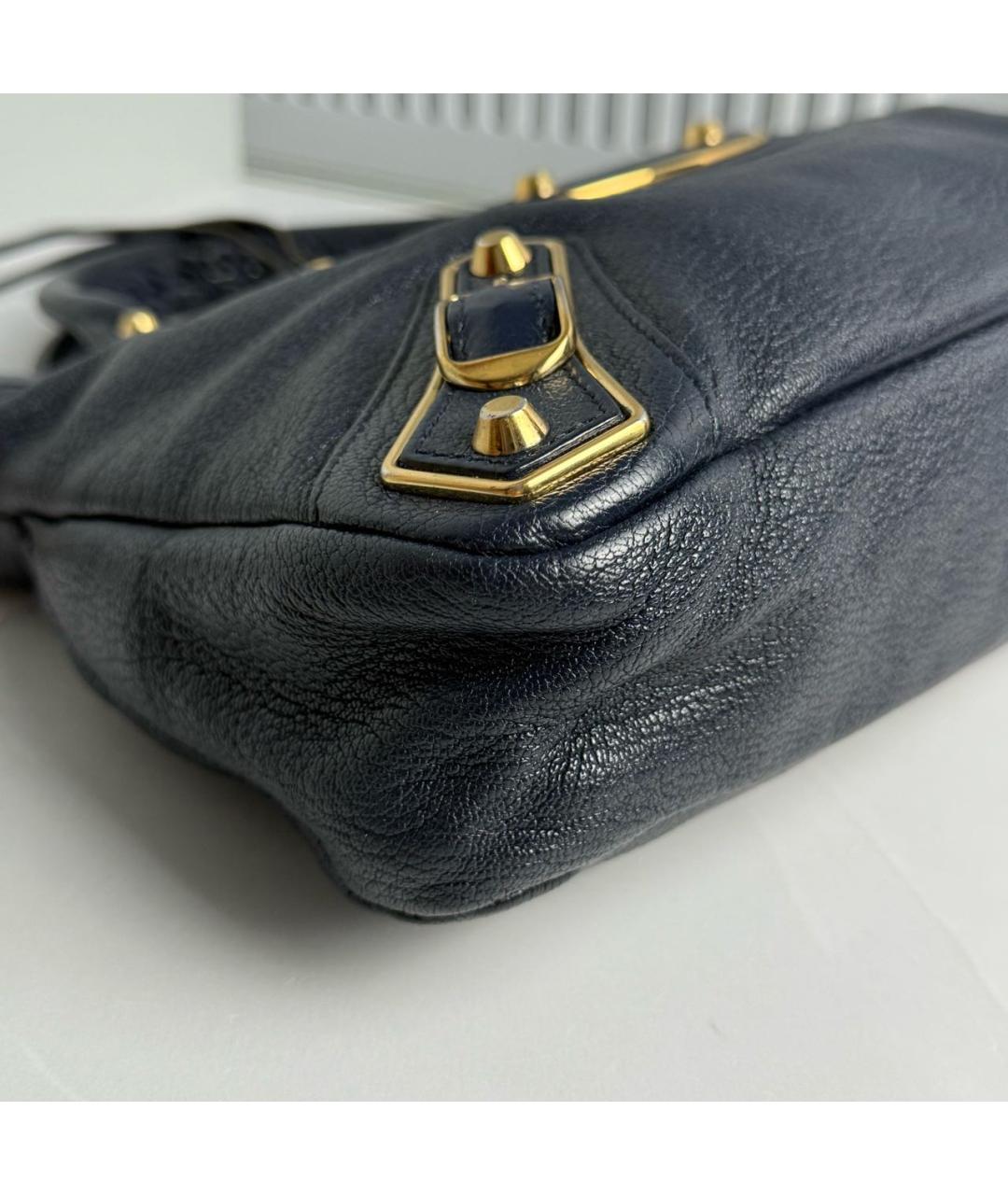 BALENCIAGA Темно-синяя кожаная сумка с короткими ручками, фото 4