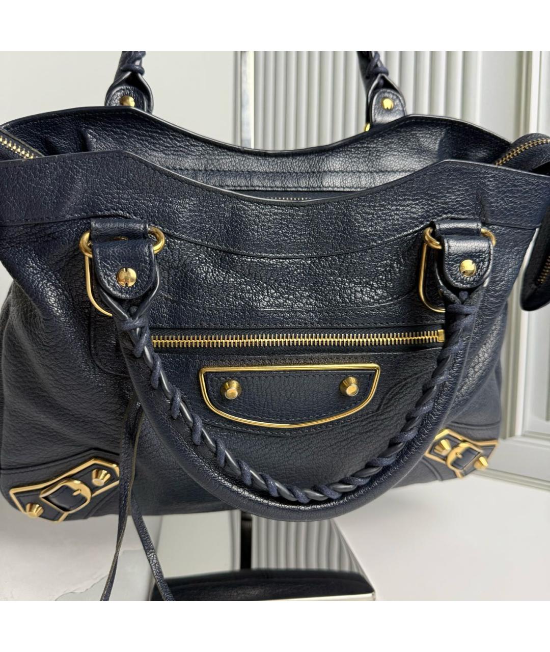 BALENCIAGA Темно-синяя кожаная сумка с короткими ручками, фото 2