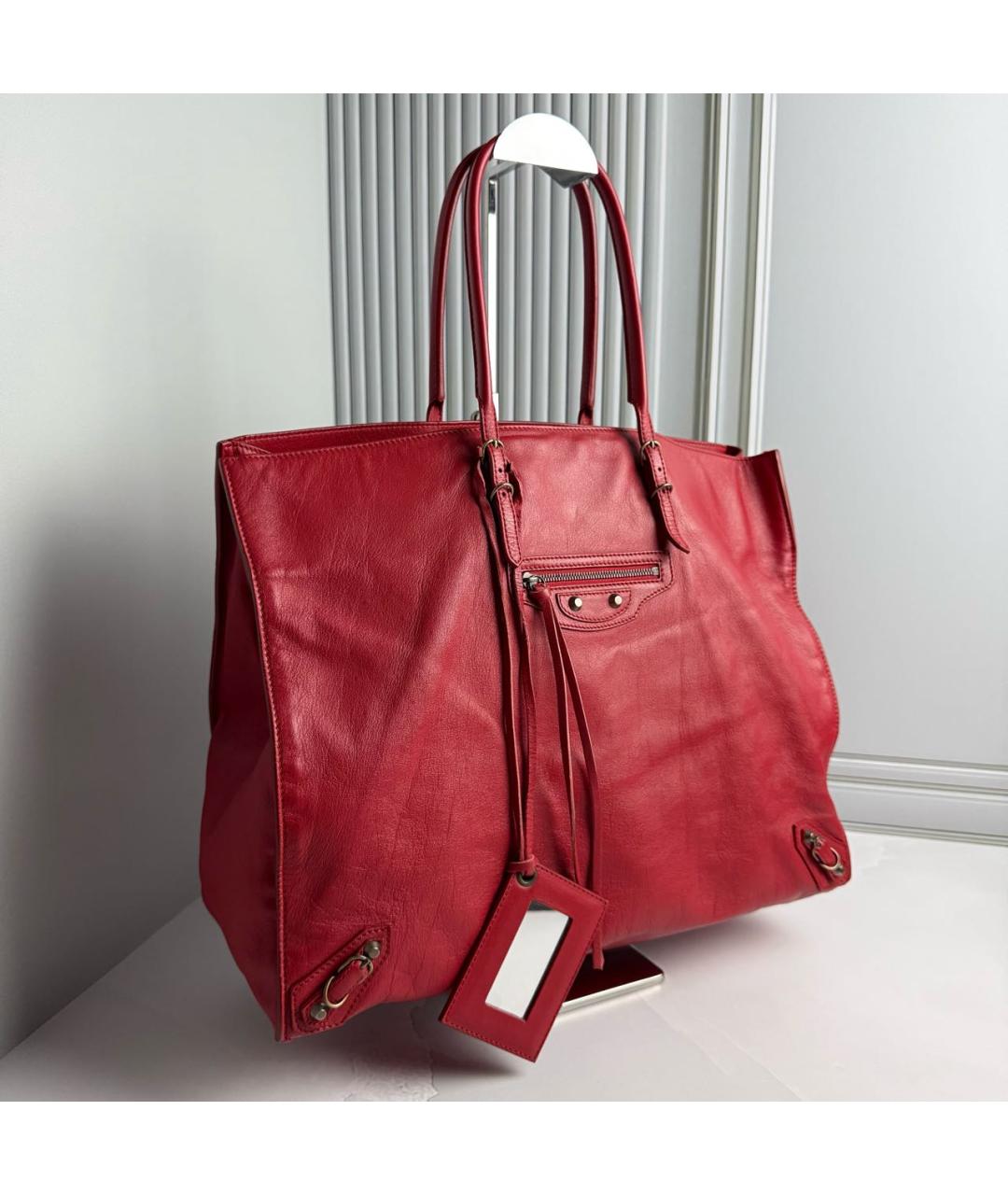 BALENCIAGA Красная кожаная сумка тоут, фото 2