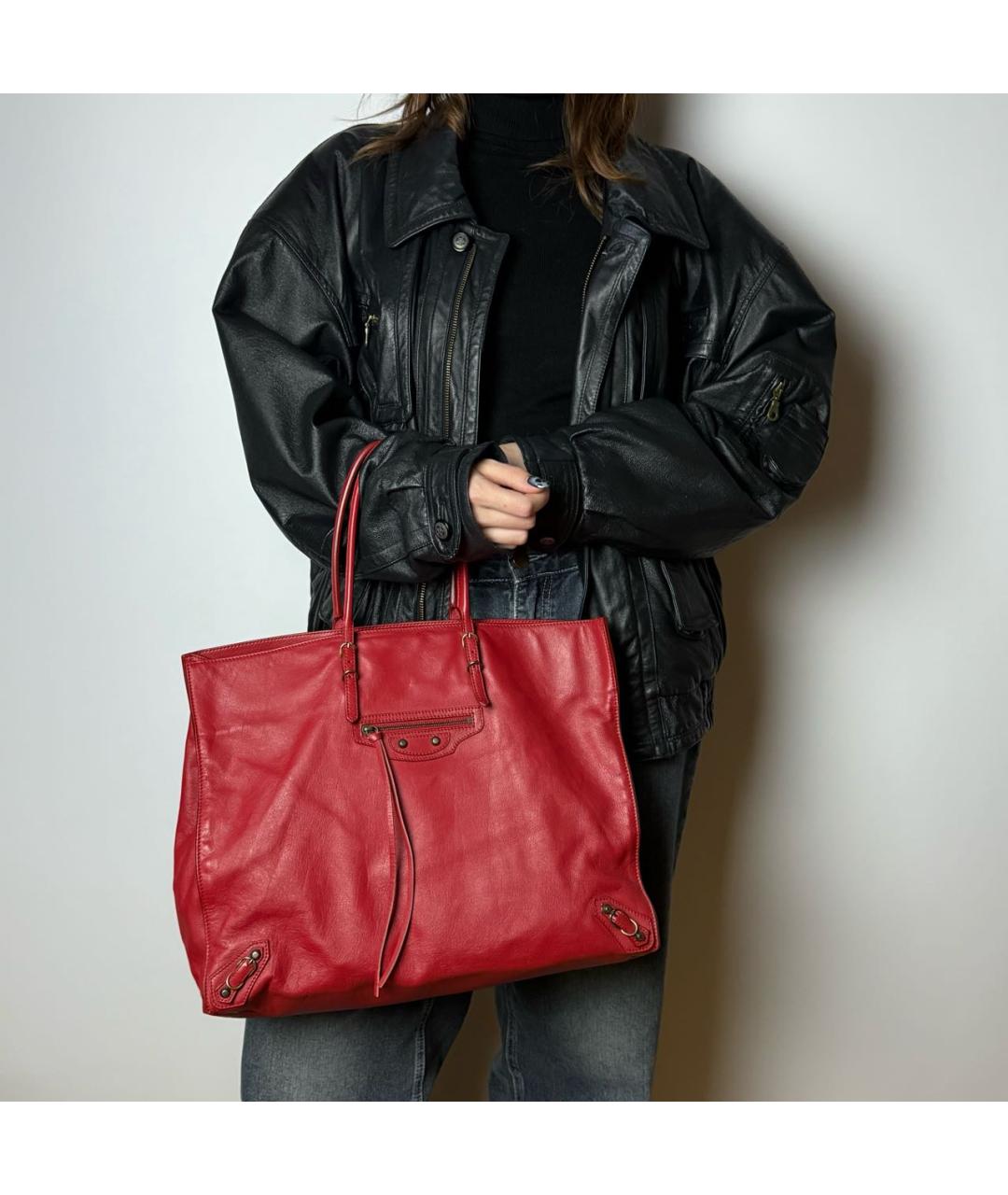 BALENCIAGA Красная кожаная сумка тоут, фото 8