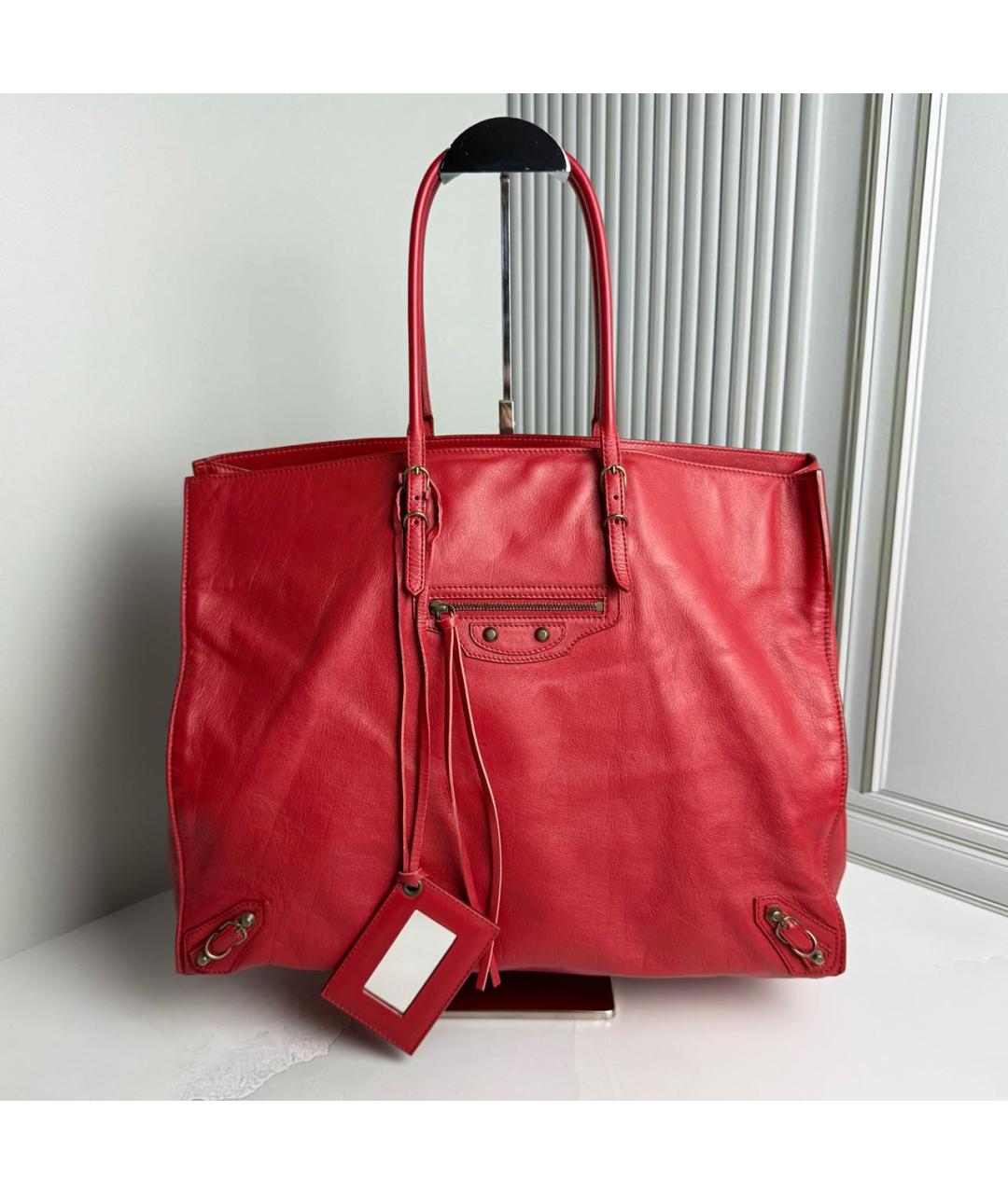 BALENCIAGA Красная кожаная сумка тоут, фото 9