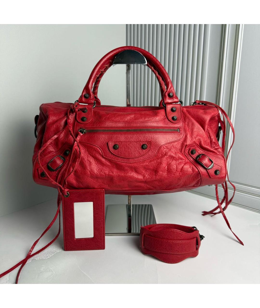 BALENCIAGA Красная кожаная сумка с короткими ручками, фото 9