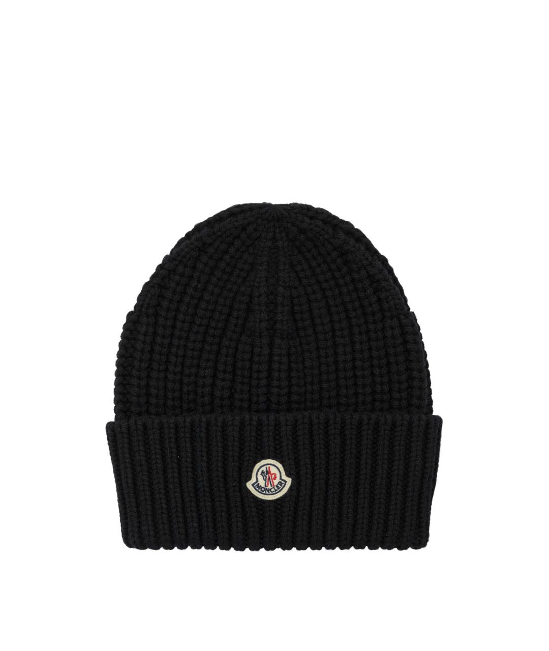 MONCLER Черная шерстяная шапка, фото 1