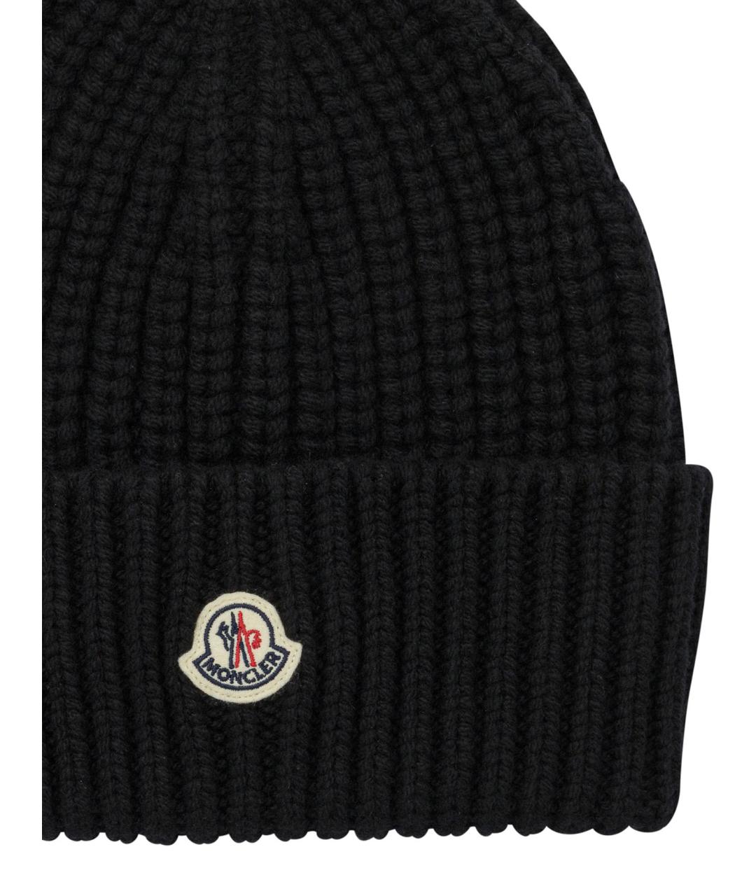 MONCLER Черная шерстяная шапка, фото 3