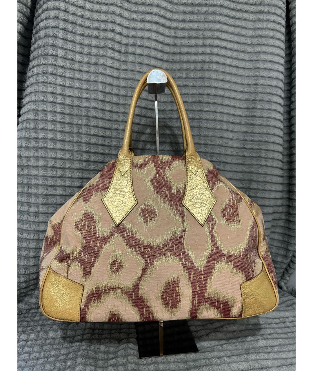 VIVIENNE WESTWOOD Золотая хлопковая сумка с короткими ручками, фото 2