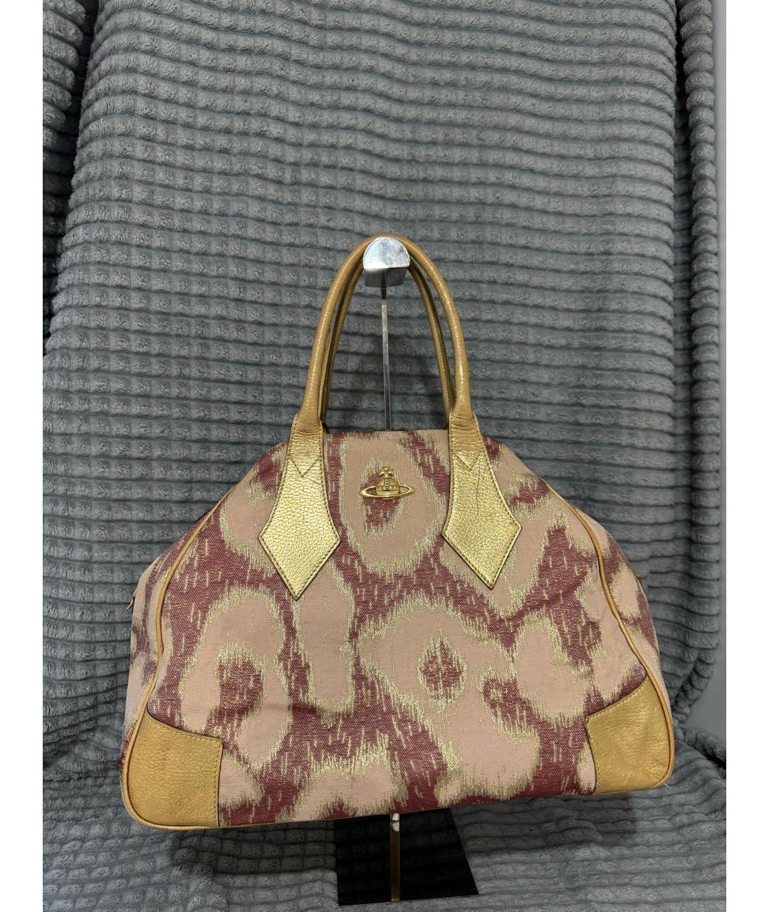 VIVIENNE WESTWOOD Золотая хлопковая сумка с короткими ручками, фото 8