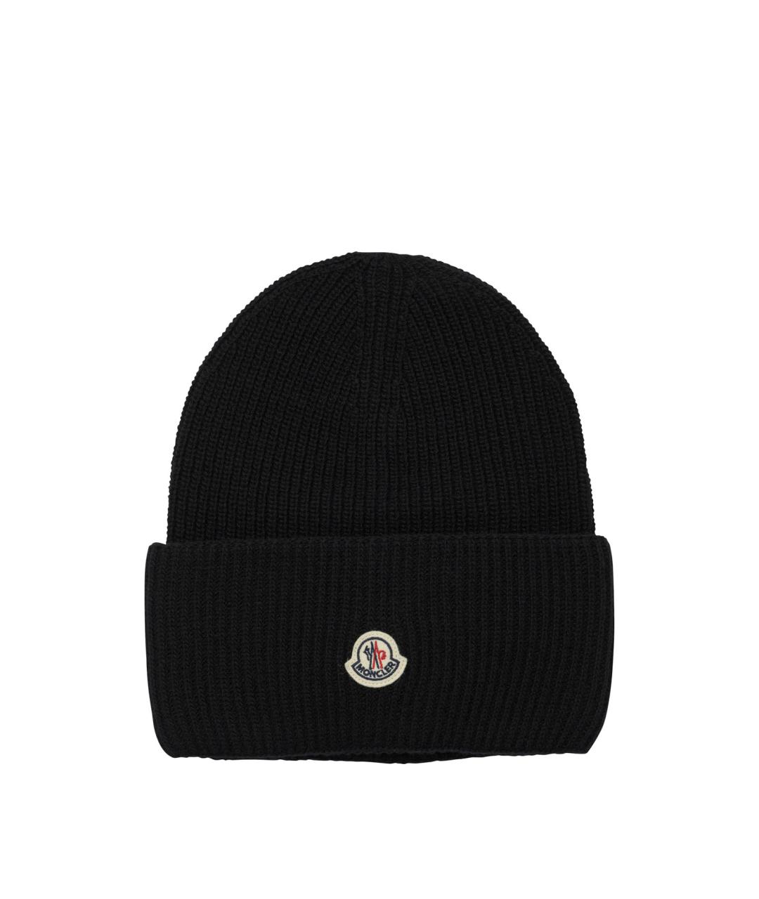 MONCLER Черная шерстяная шапка, фото 1