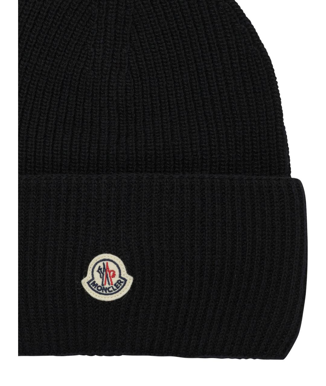 MONCLER Черная шерстяная шапка, фото 3