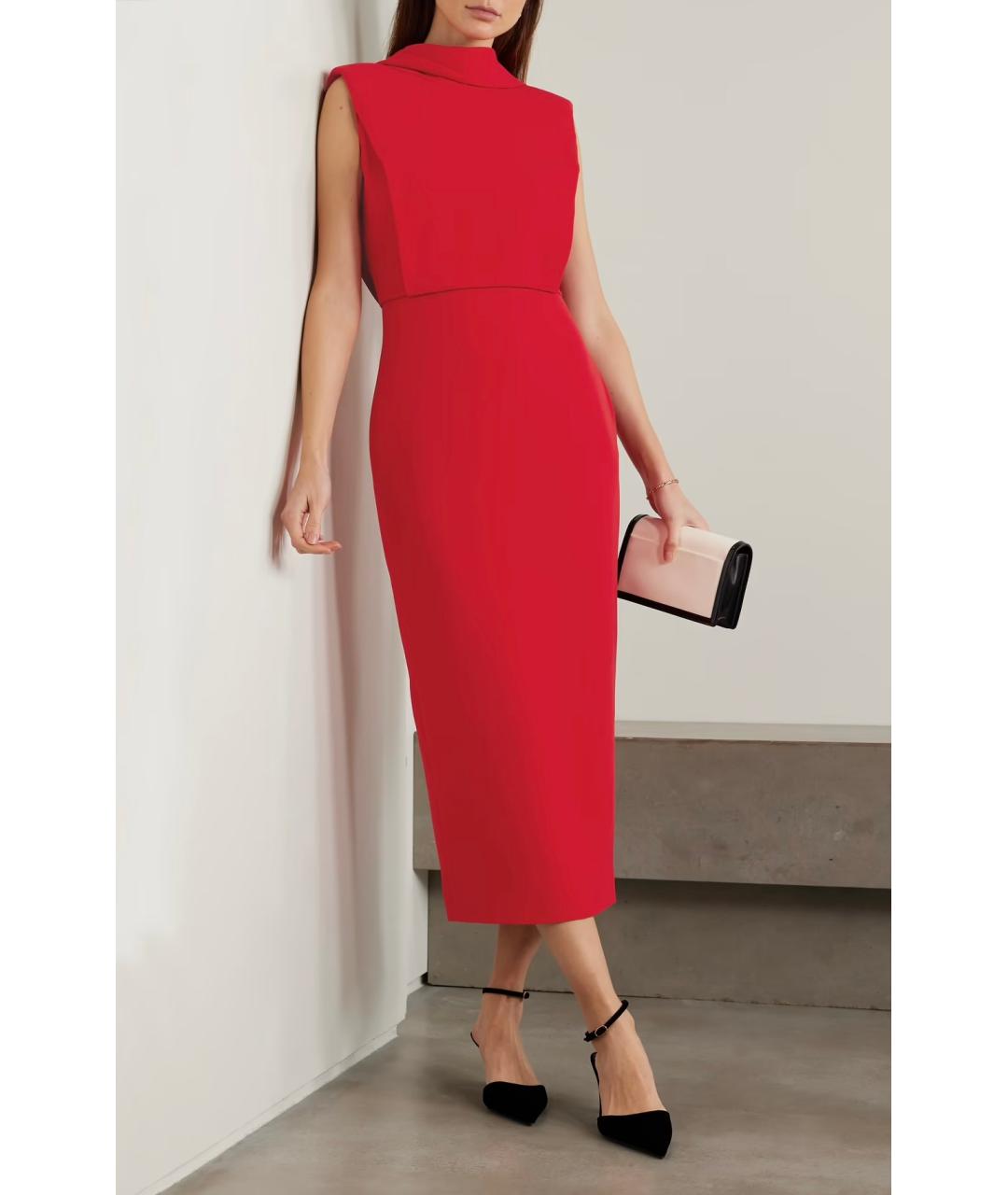 ROLAND MOURET Красное шерстяное коктейльное платье, фото 2