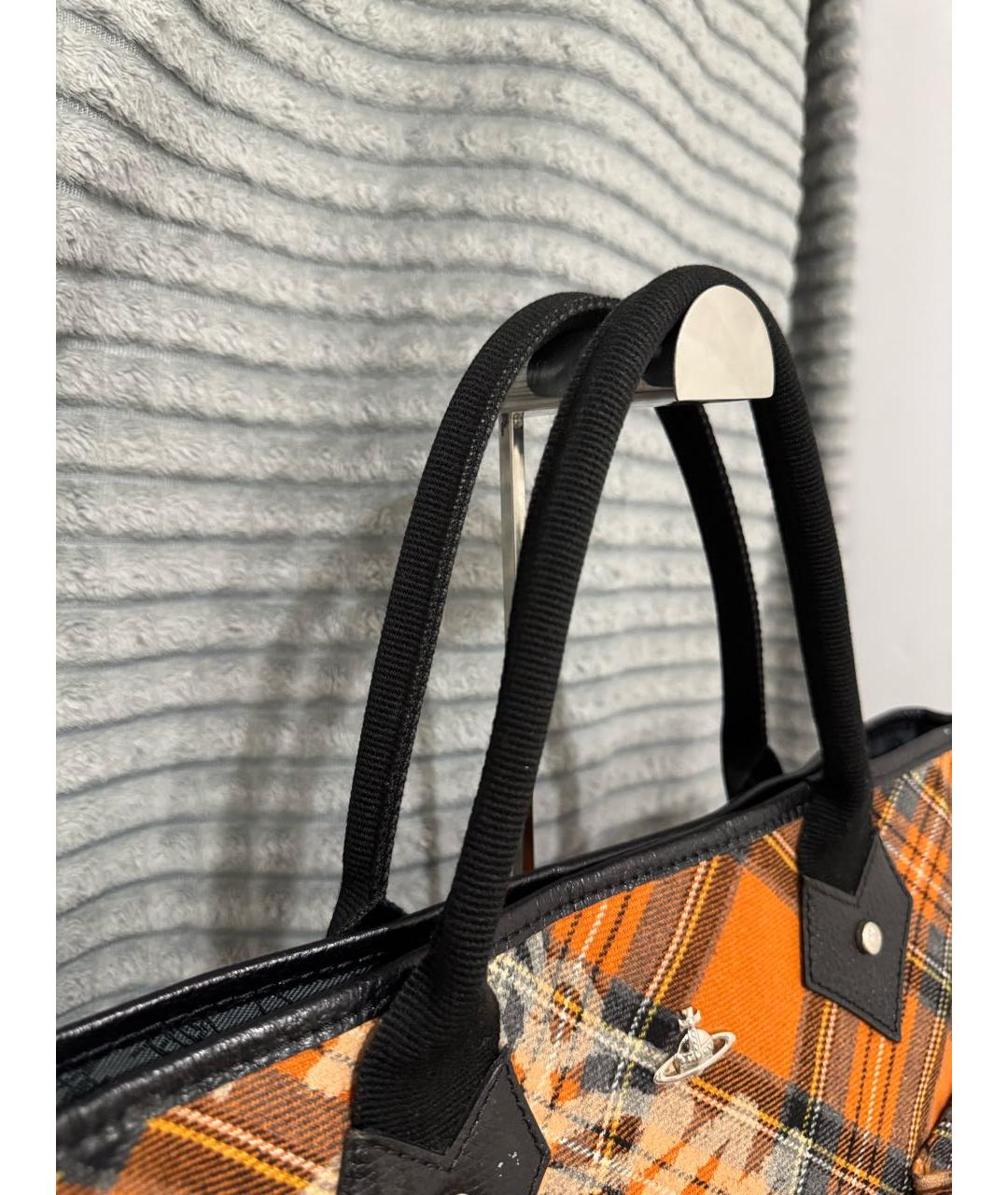 VIVIENNE WESTWOOD Оранжевая хлопковая сумка с короткими ручками, фото 7