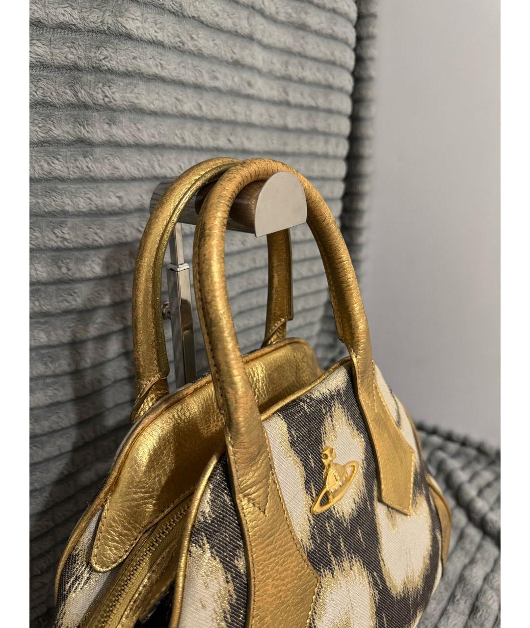 VIVIENNE WESTWOOD Золотая хлопковая сумка с короткими ручками, фото 8
