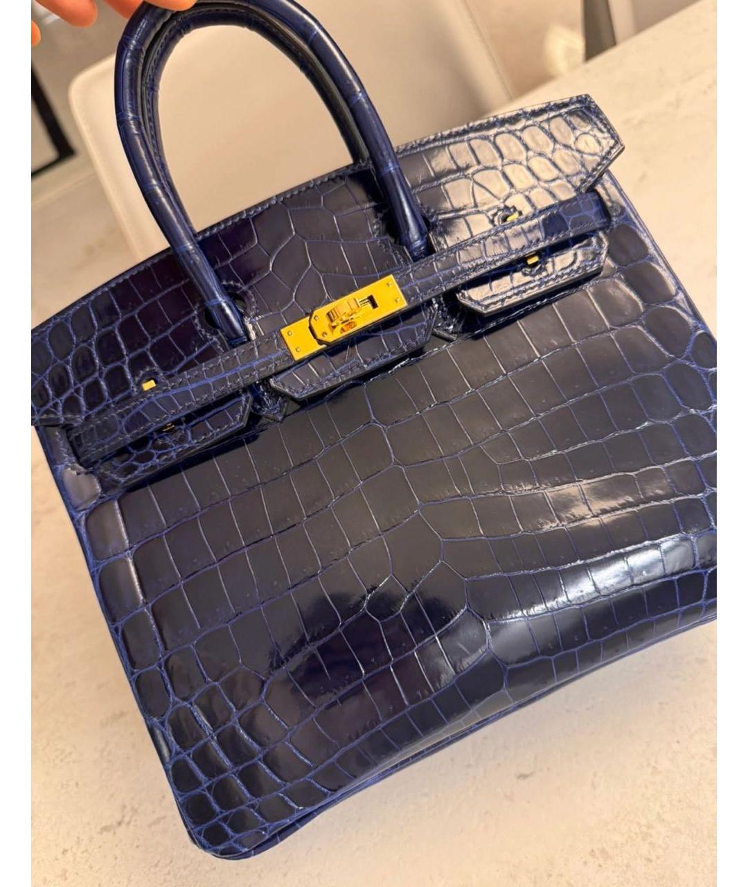 HERMES Синяя сумка с короткими ручками из экзотической кожи, фото 2