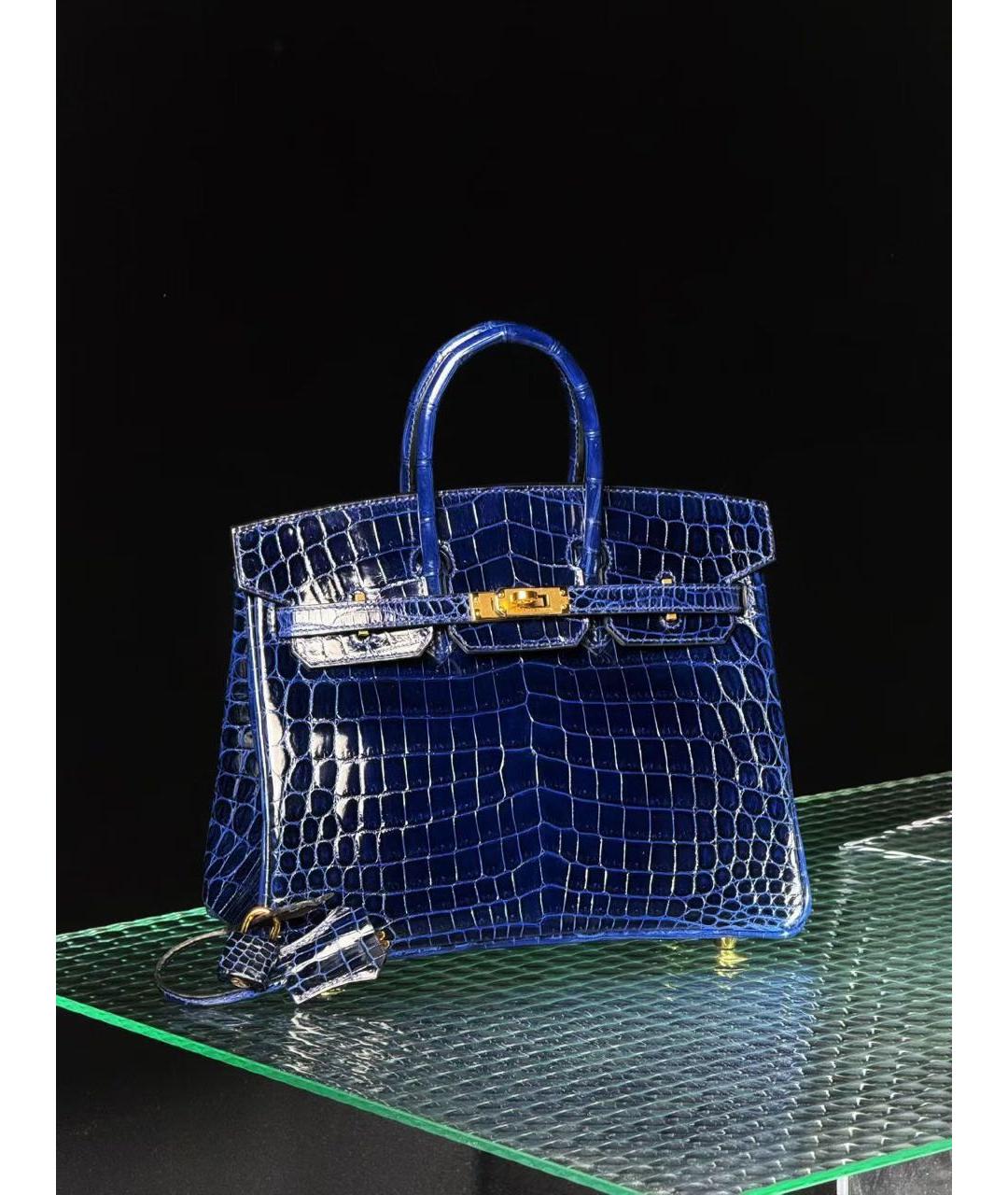 HERMES Синяя сумка с короткими ручками из экзотической кожи, фото 3