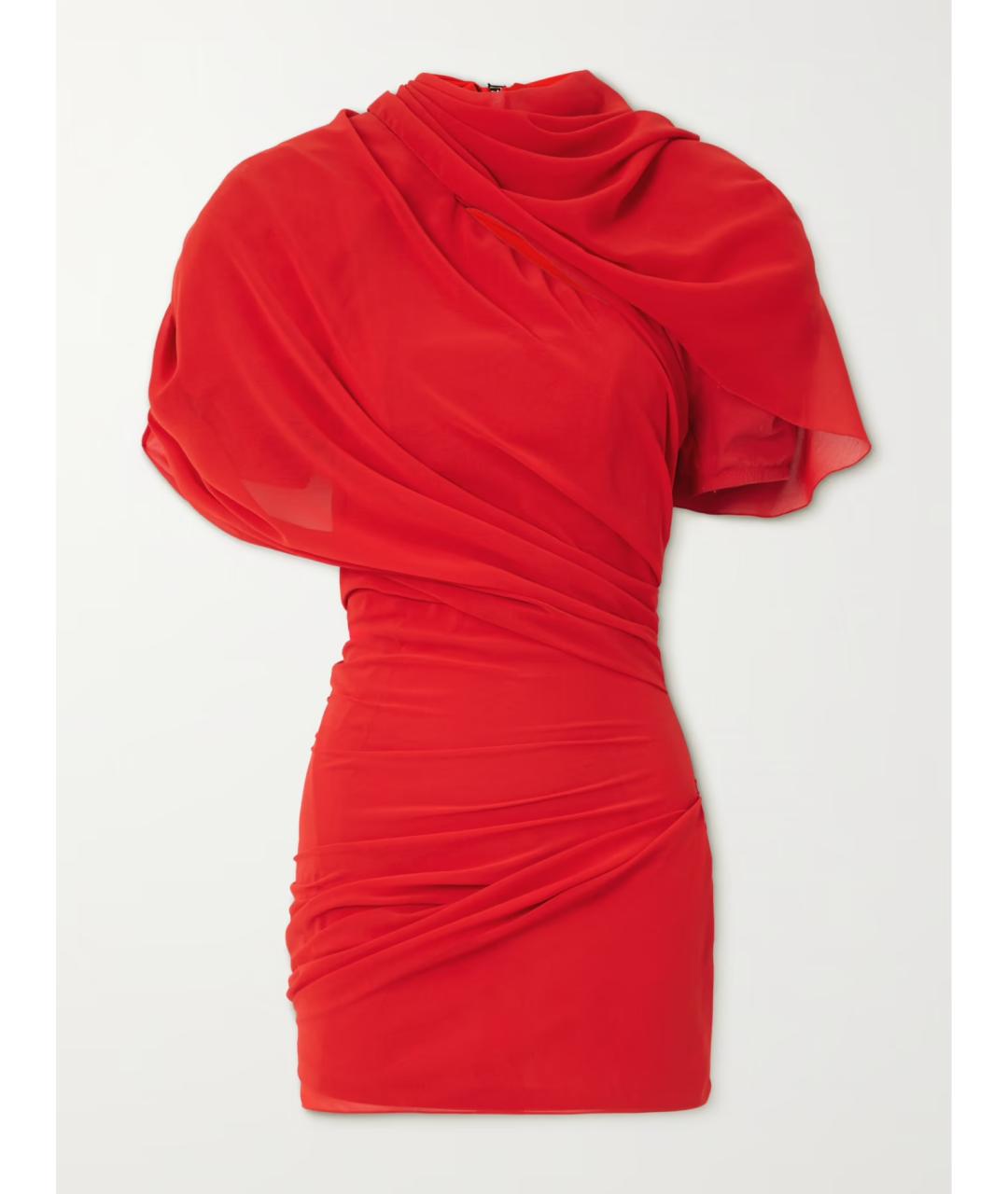 JACQUEMUS Красное шифоновое коктейльное платье, фото 9