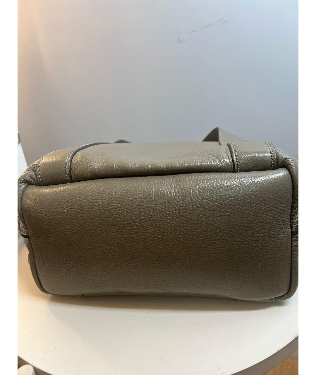 BRUNELLO CUCINELLI Зеленая кожаная сумка с короткими ручками, фото 5
