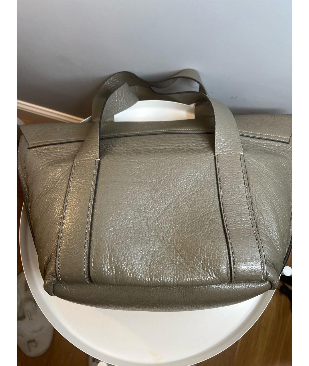 BRUNELLO CUCINELLI Зеленая кожаная сумка с короткими ручками, фото 3