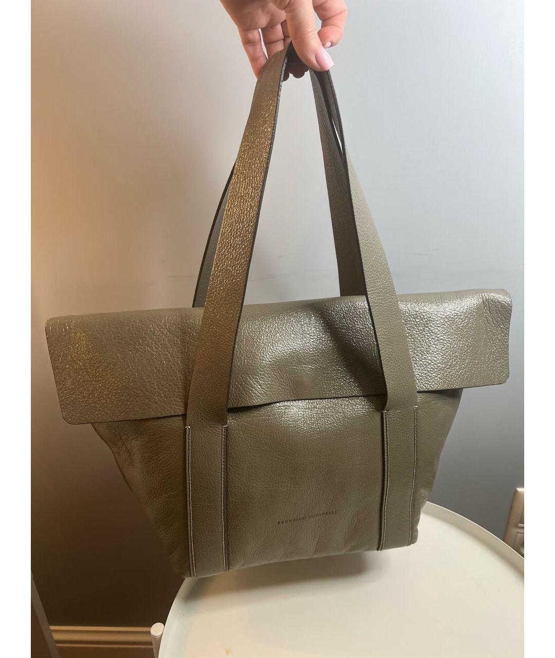 BRUNELLO CUCINELLI Зеленая кожаная сумка с короткими ручками, фото 2