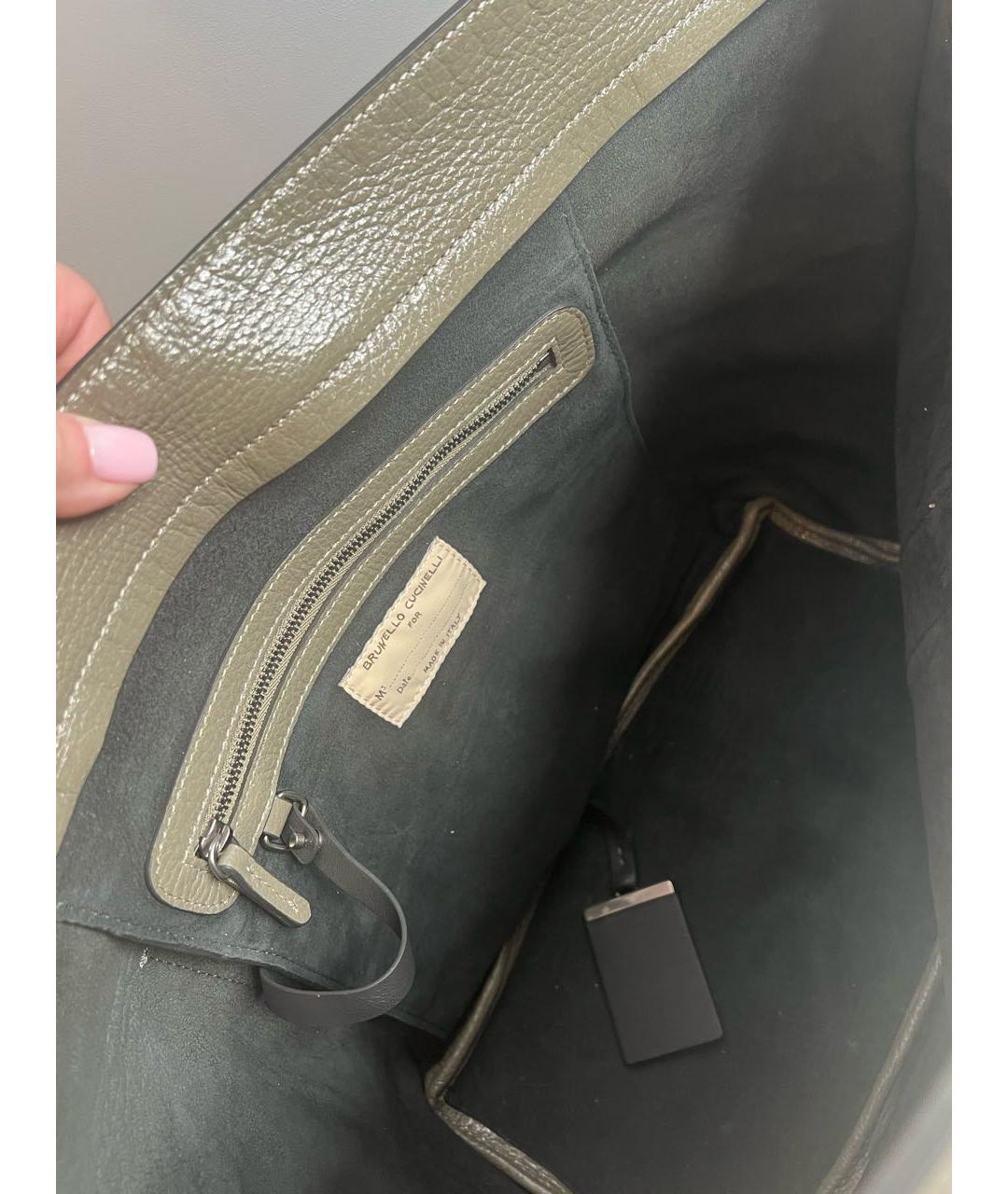 BRUNELLO CUCINELLI Зеленая кожаная сумка с короткими ручками, фото 4