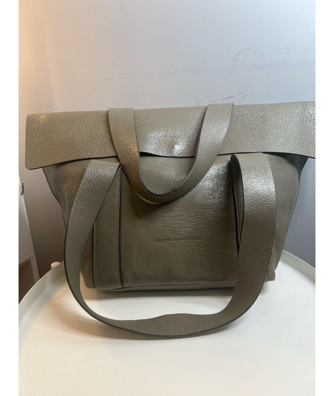 BRUNELLO CUCINELLI Зеленая кожаная сумка с короткими ручками, фото 8