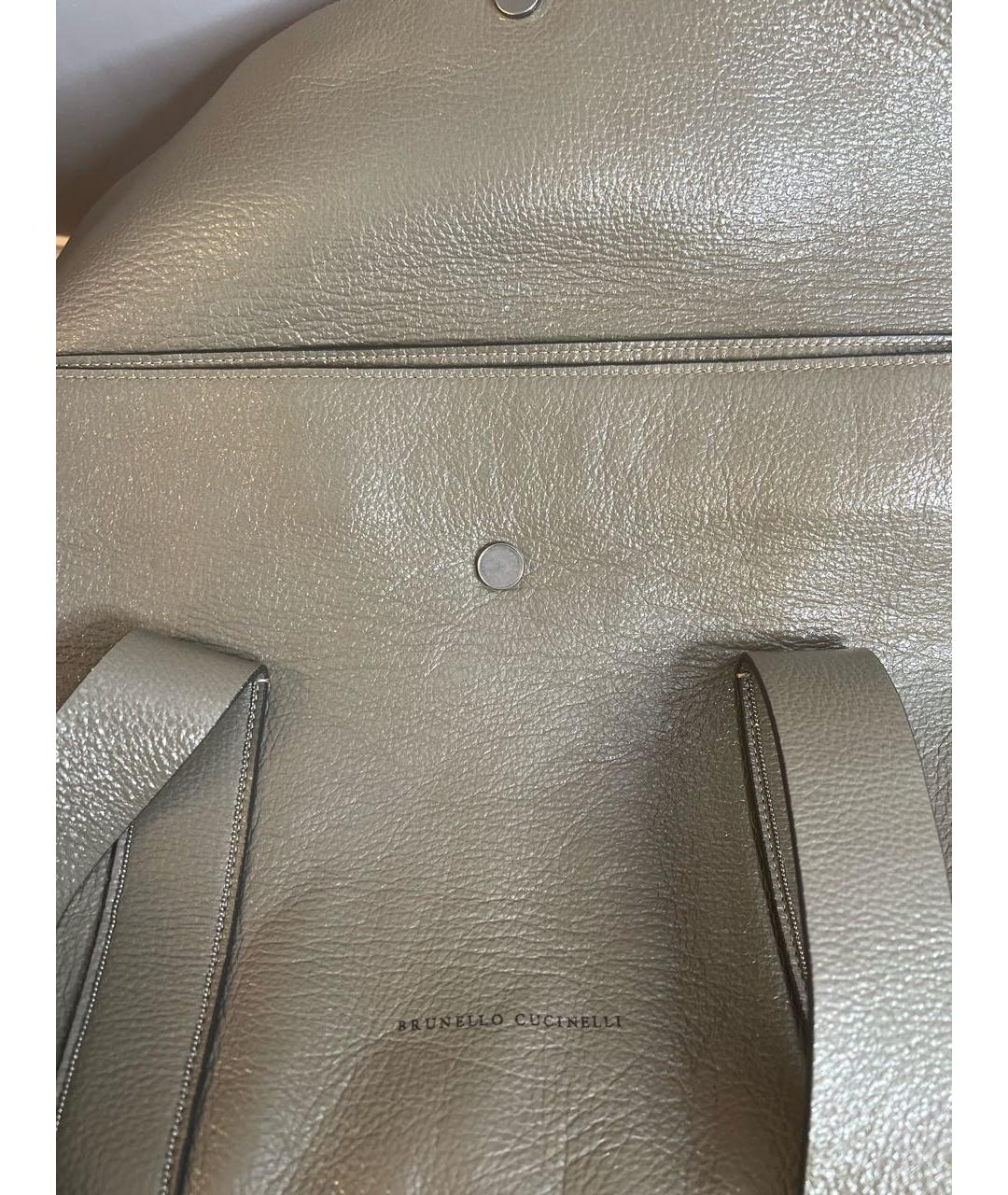 BRUNELLO CUCINELLI Зеленая кожаная сумка с короткими ручками, фото 6