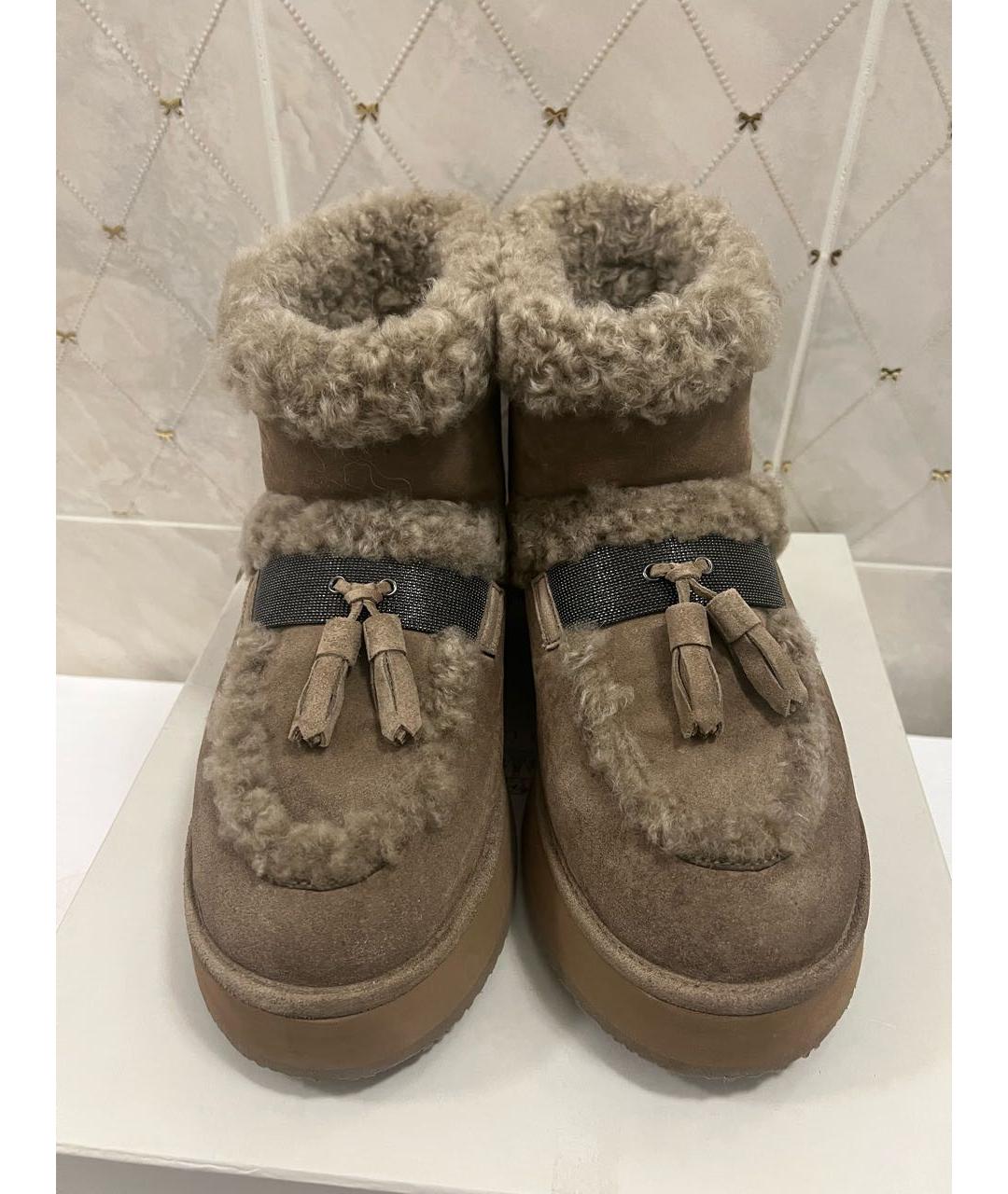 BRUNELLO CUCINELLI Бежевые замшевые сапоги, фото 2