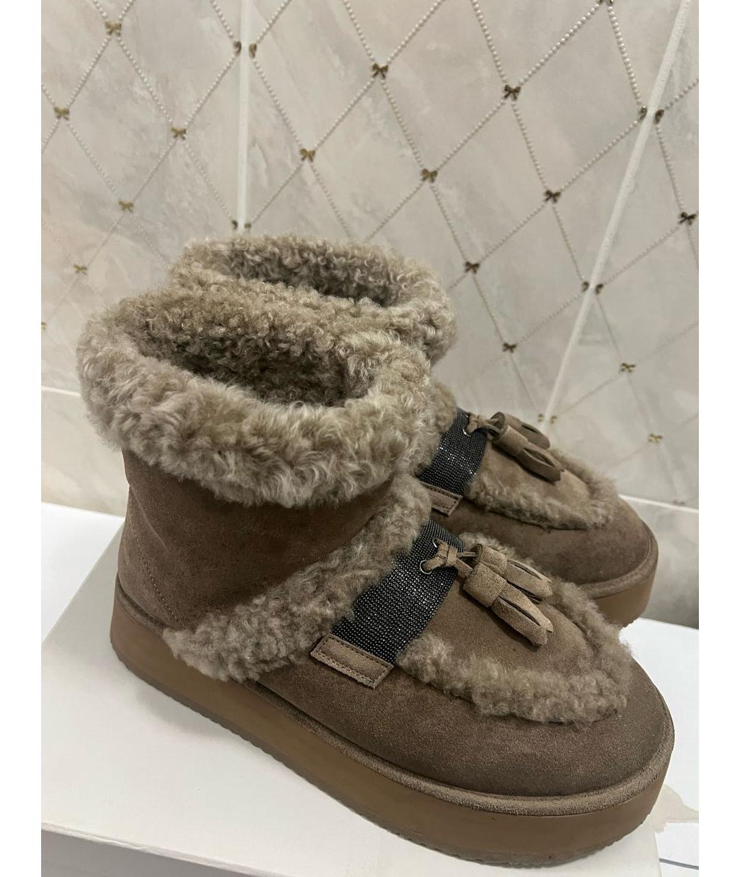 BRUNELLO CUCINELLI Бежевые замшевые сапоги, фото 7