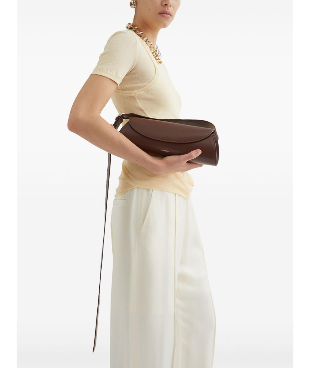 JIL SANDER Коричневая кожаная сумка с короткими ручками, фото 3