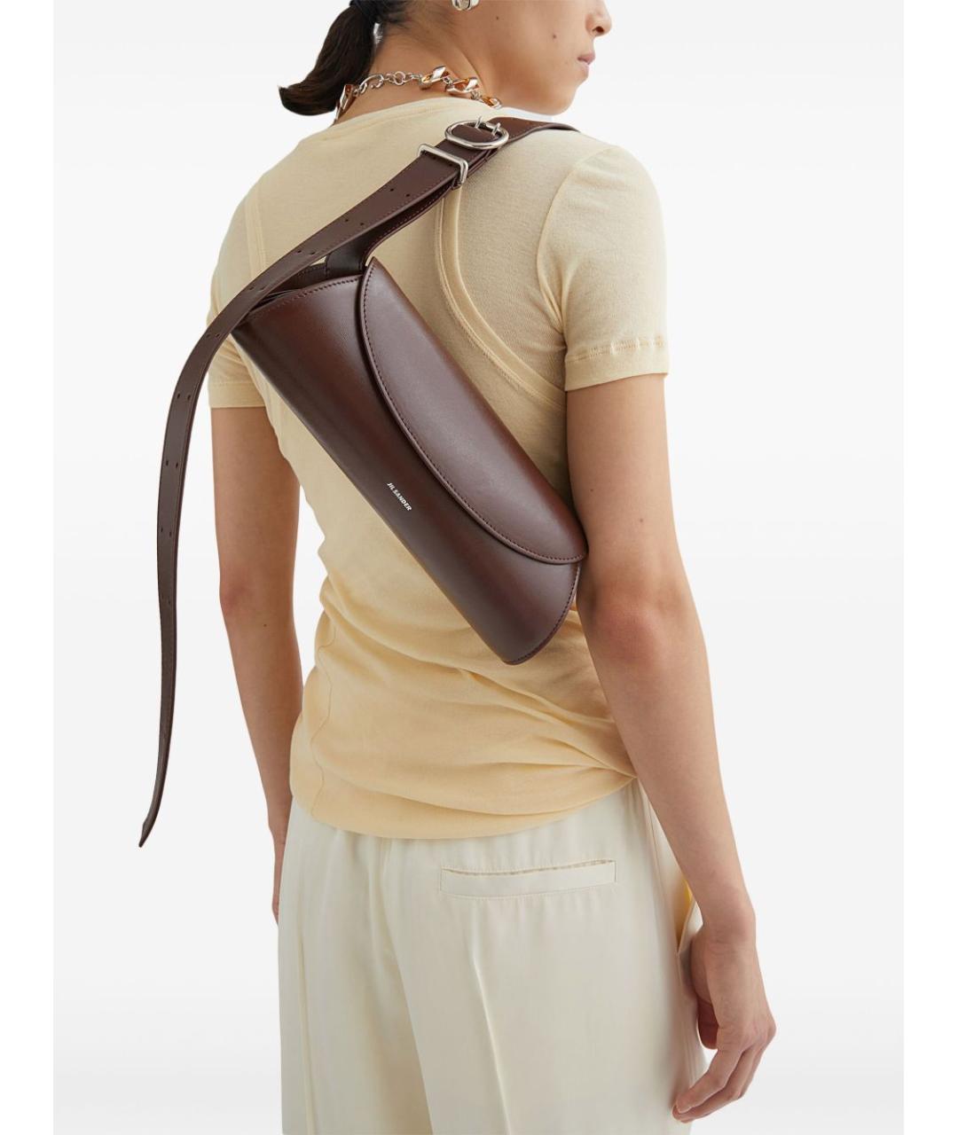 JIL SANDER Коричневая кожаная сумка с короткими ручками, фото 2