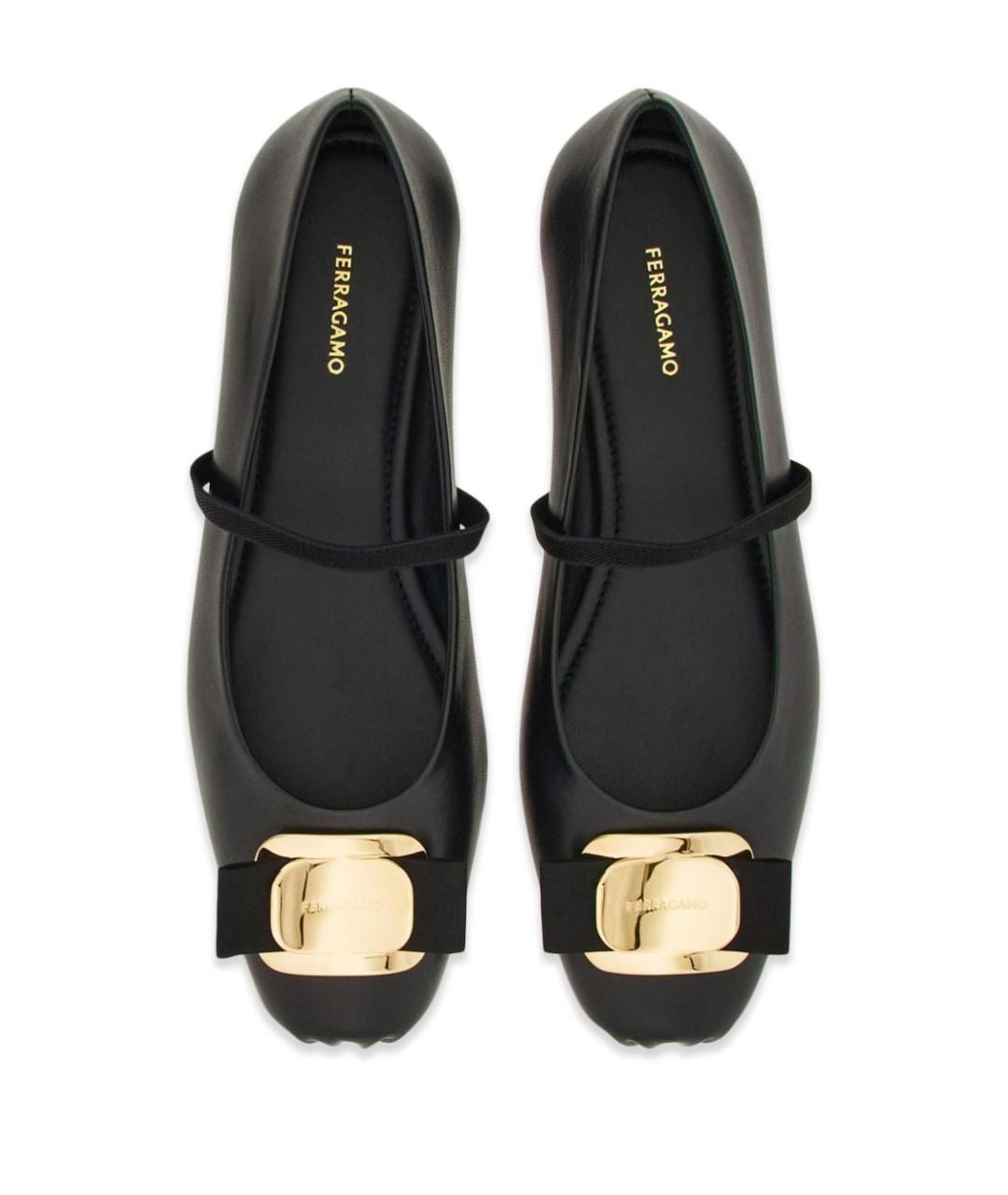 FERRAGAMO Черные кожаные балетки, фото 2