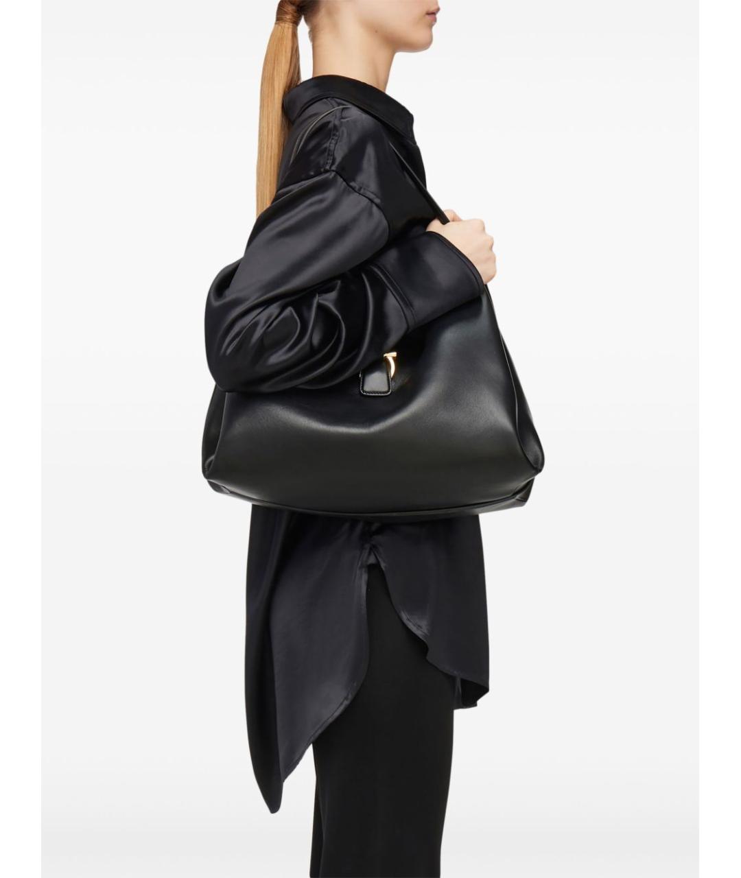 FERRAGAMO Черная кожаная сумка тоут, фото 5