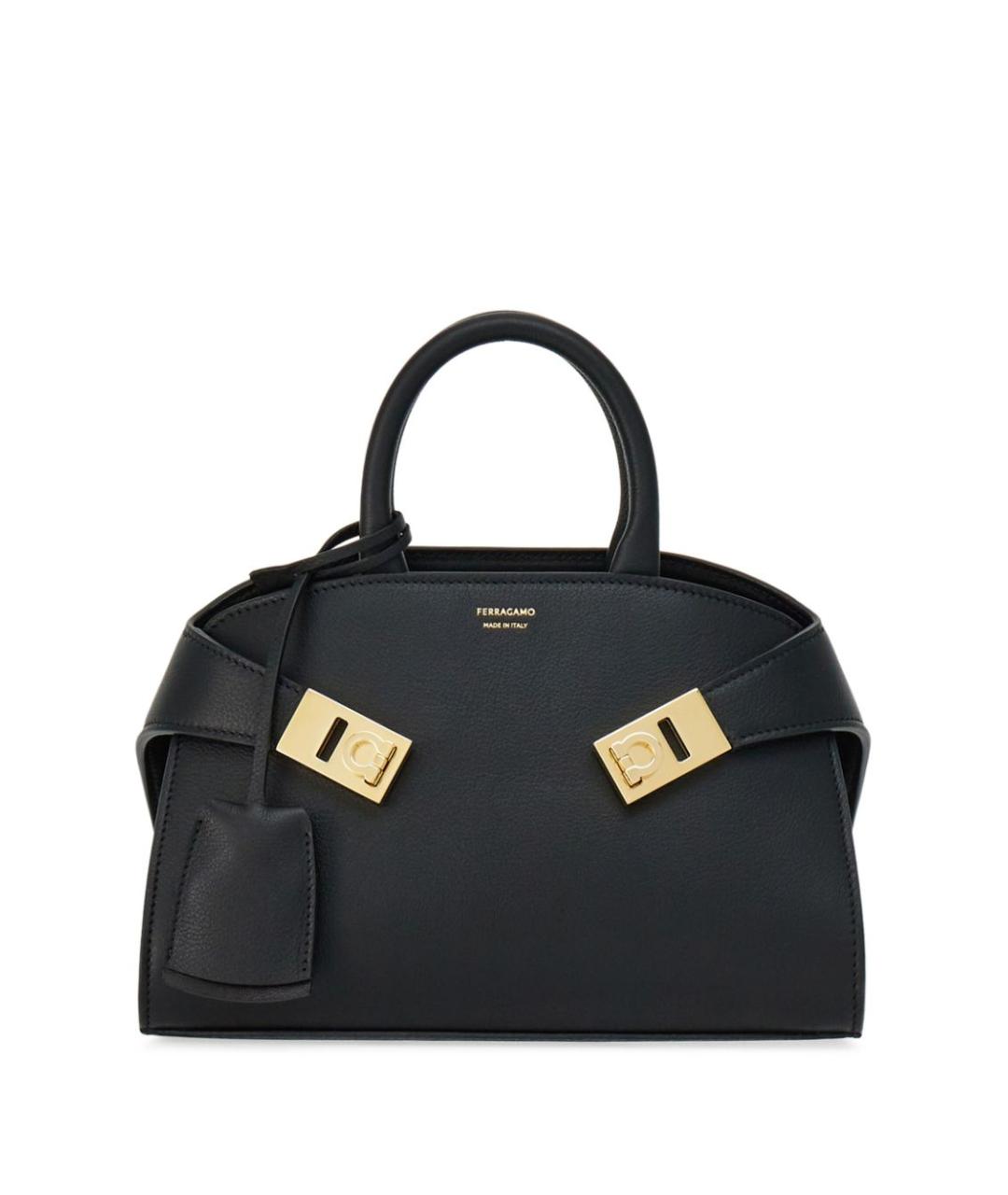 FERRAGAMO Черная кожаная сумка с короткими ручками, фото 1