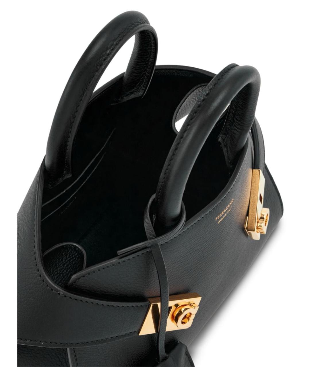 FERRAGAMO Черная кожаная сумка с короткими ручками, фото 3